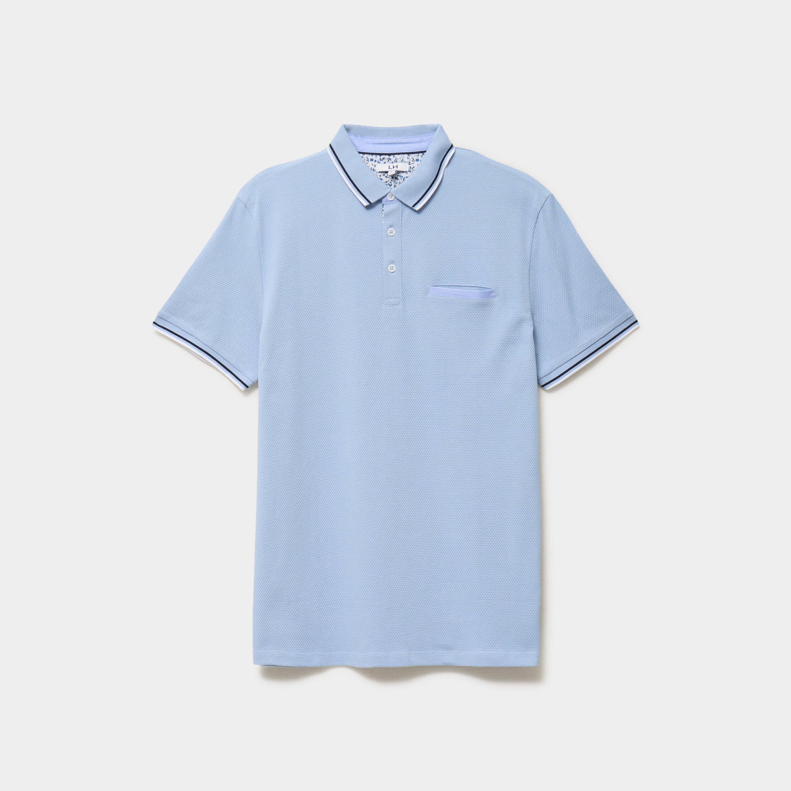 Polo piqu&eacute; manches courtes coton bleu ciel homme