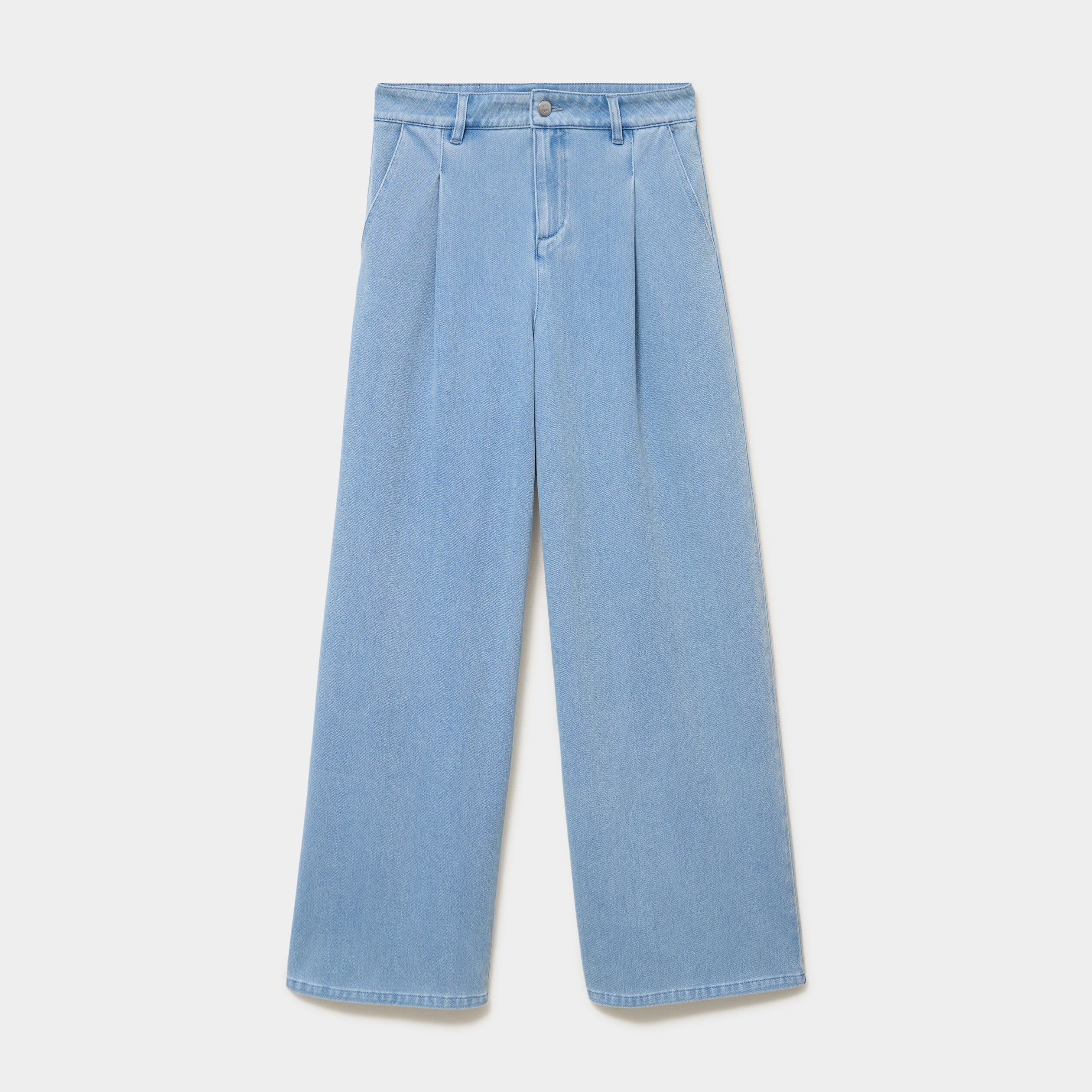 Jean large taille mi-haute &agrave; pinces denim triple stone femme