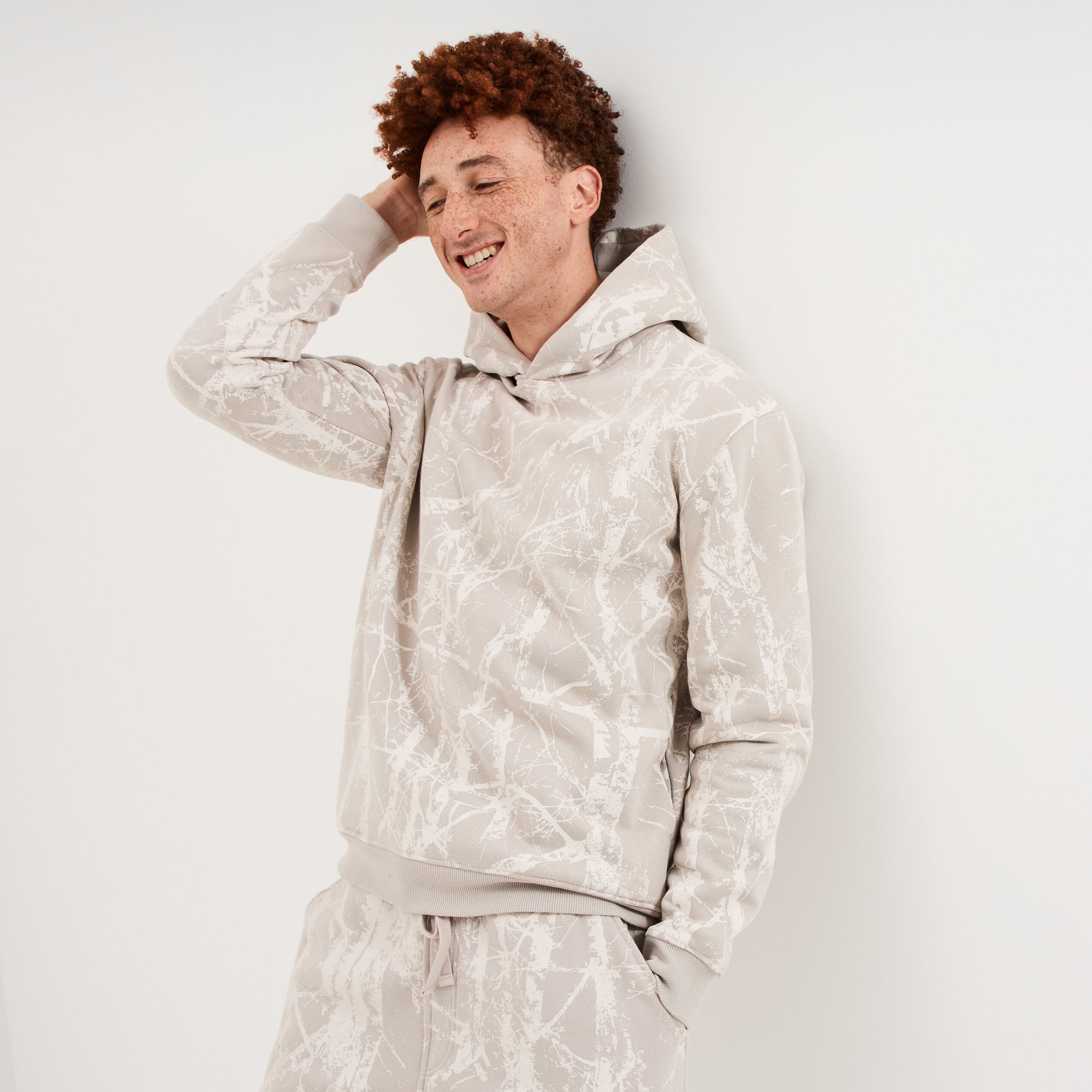 Sweat hoodie &agrave; capuche molleton beige clair homme