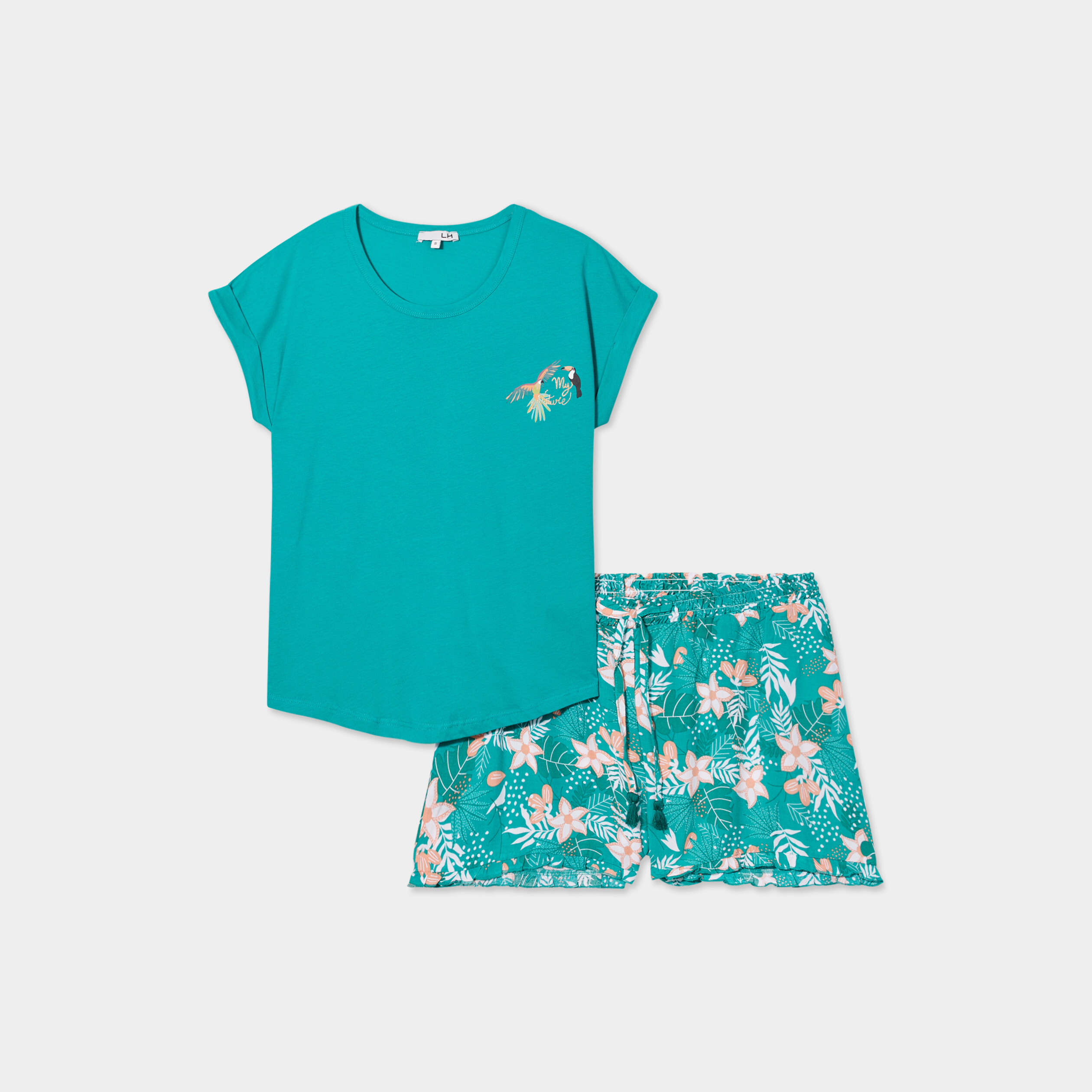 ensemble pyjama short et t shirt vert femme Ensemble pyjama short et t-shirt vert femme