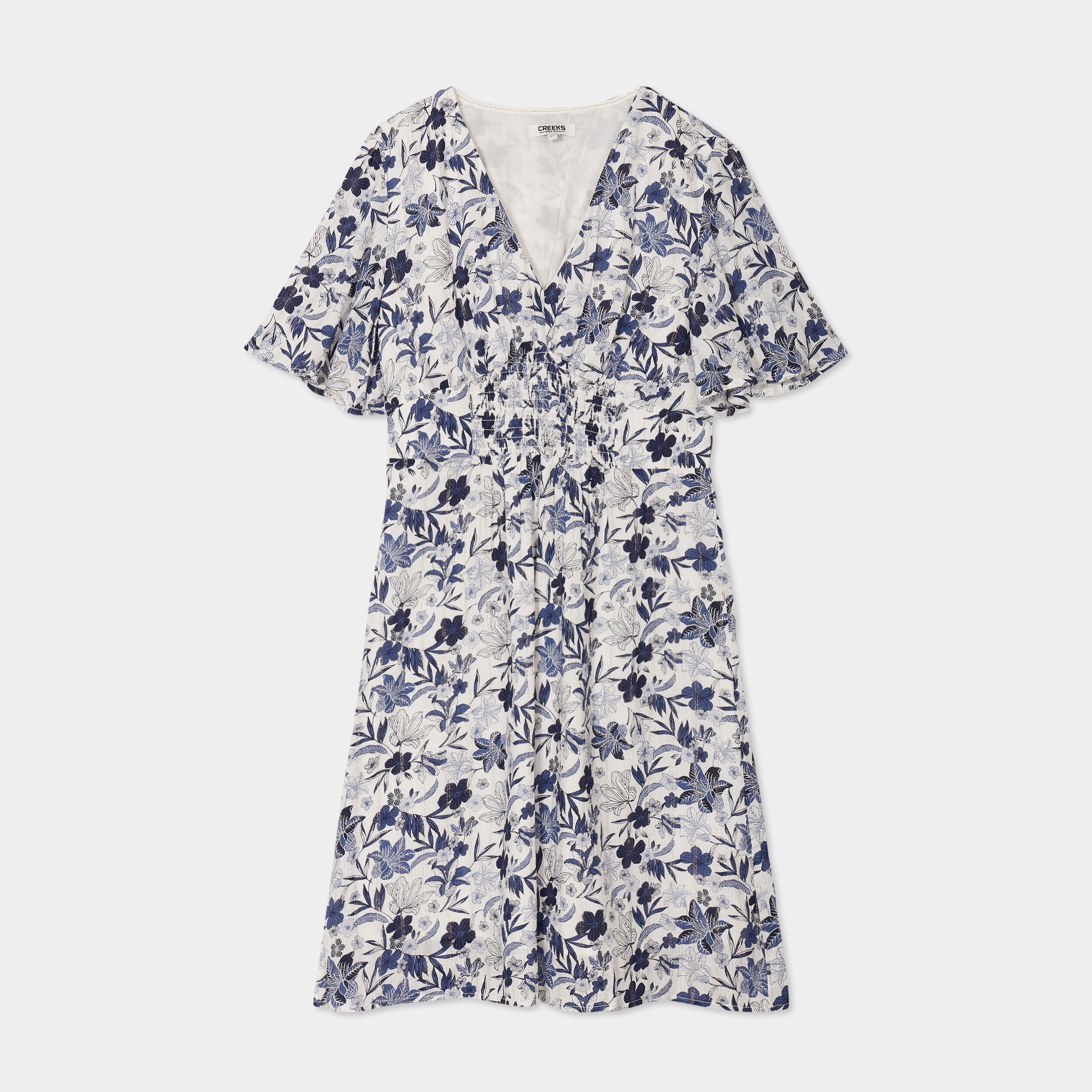 robe col en v taille smockee creeks ecru femme Robe col en V taille smockée Creeks ecru femme
