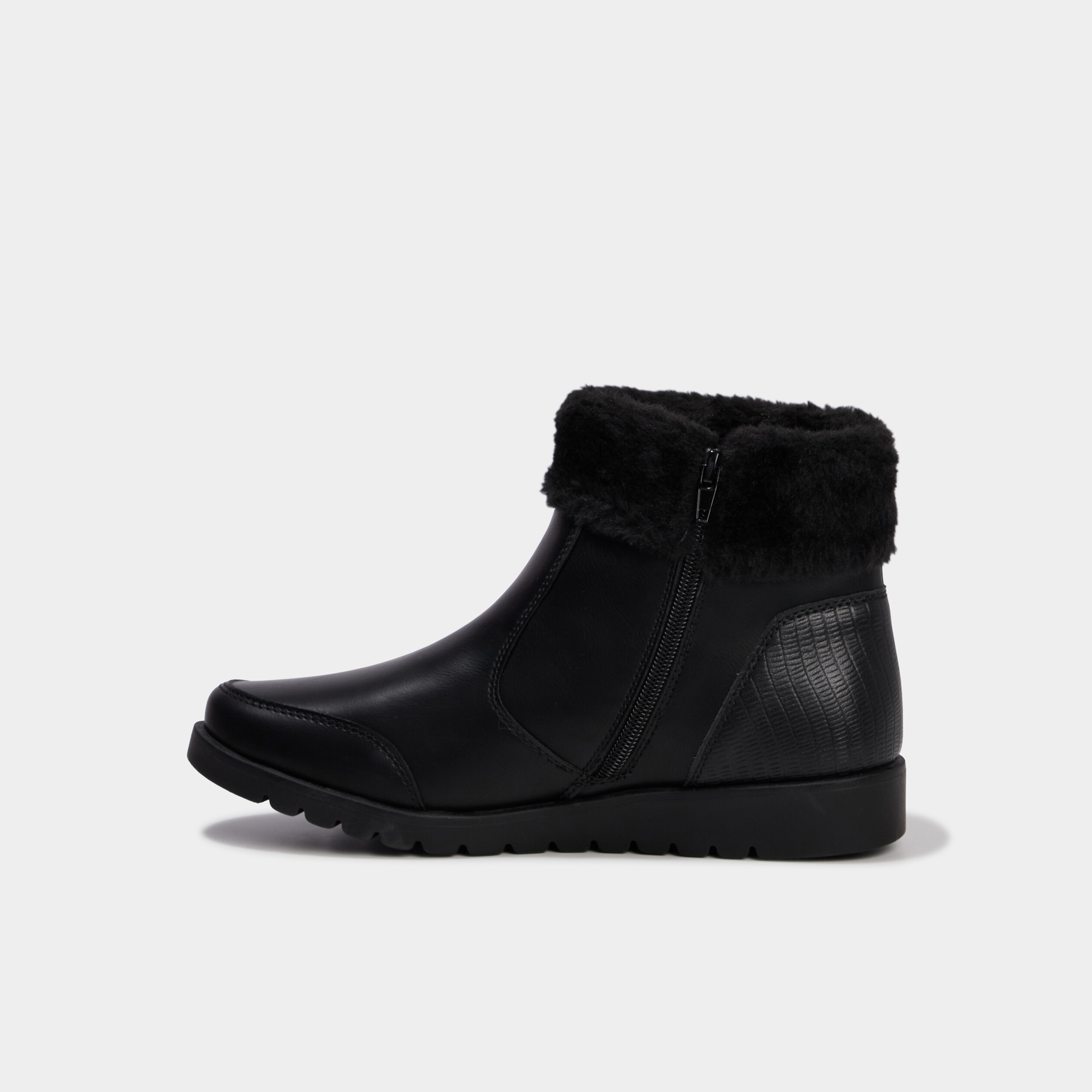 Boots zipp&eacute;es doublure fausse fourrure noir femme