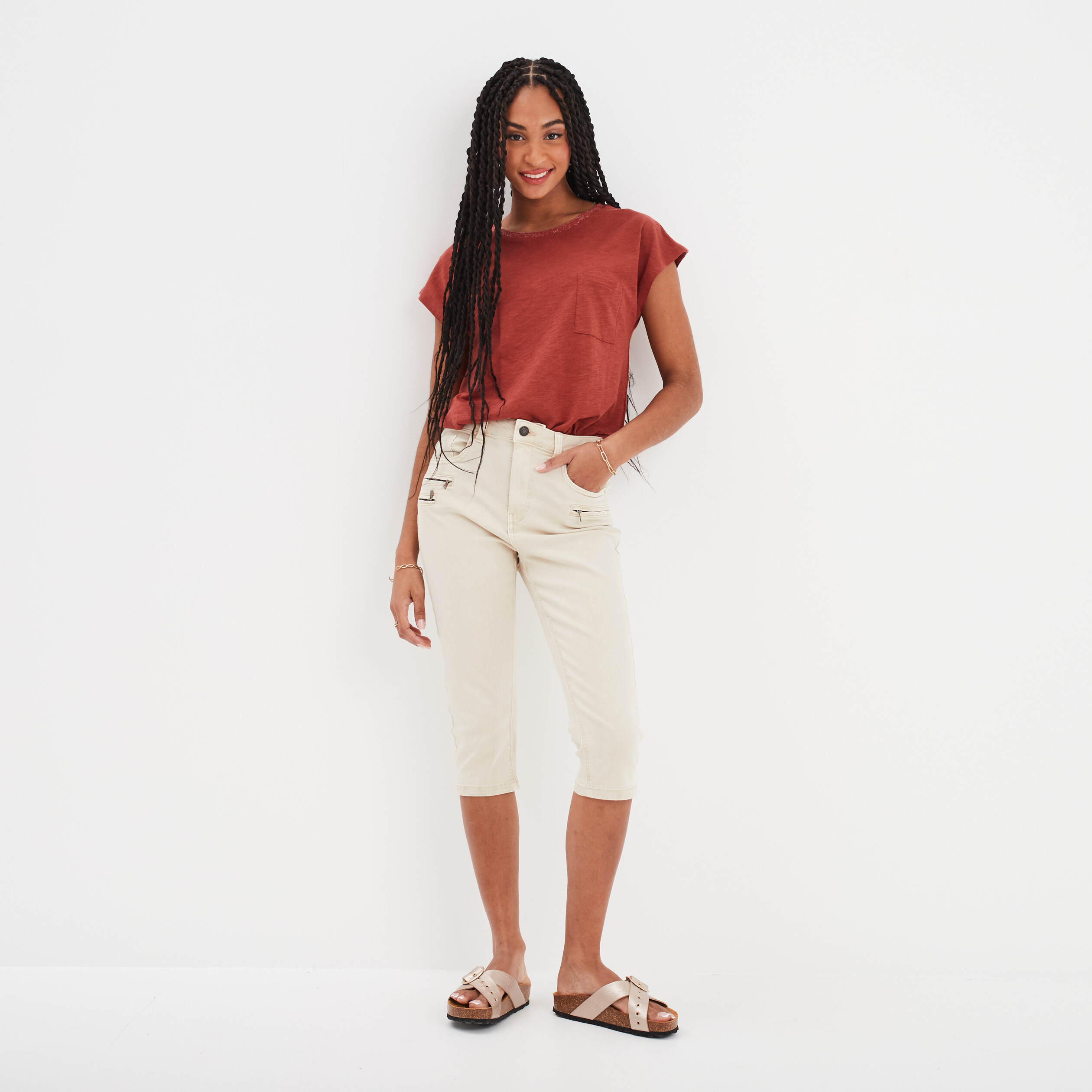 t shirt manches courtes 1 poche liberto rouge fonce femme T-shirt manches courtes 1 poche Liberto rouge foncé femme