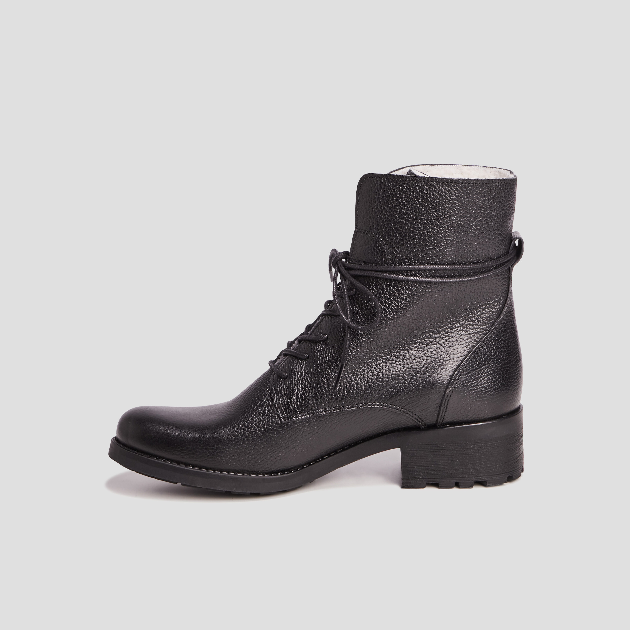 bottines a lacets en cuir fourrees noir femme Bottines à lacets en cuir fourrées noir femme