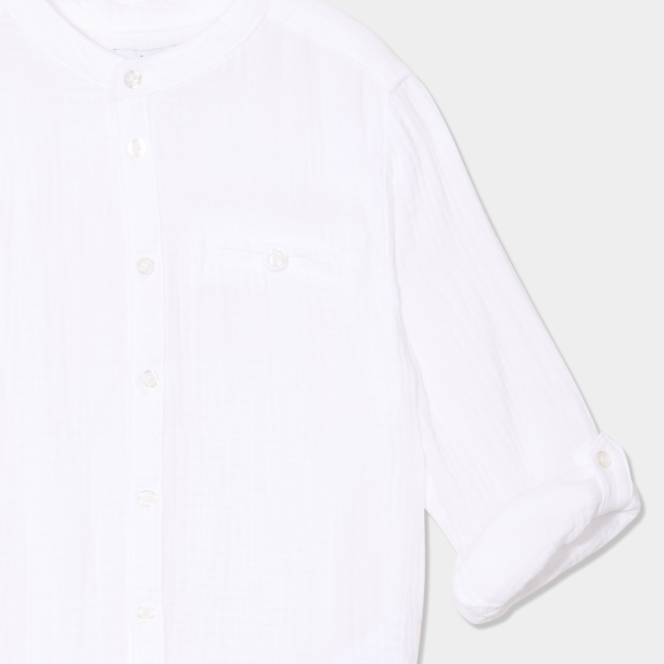 Chemise gaze coton manches retroussables blanc gar&ccedil;on