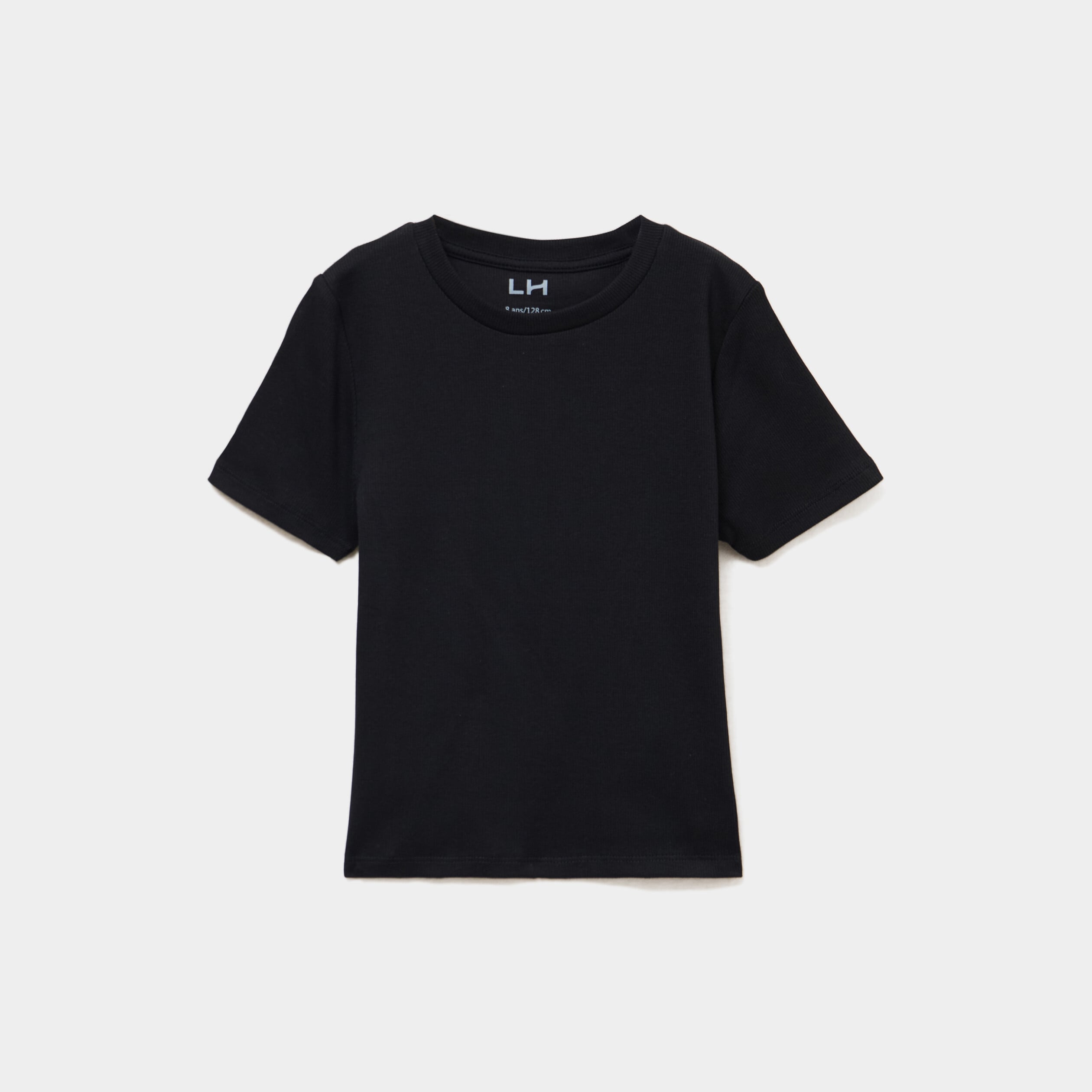 T-shirt col rond manches courtes noir fille