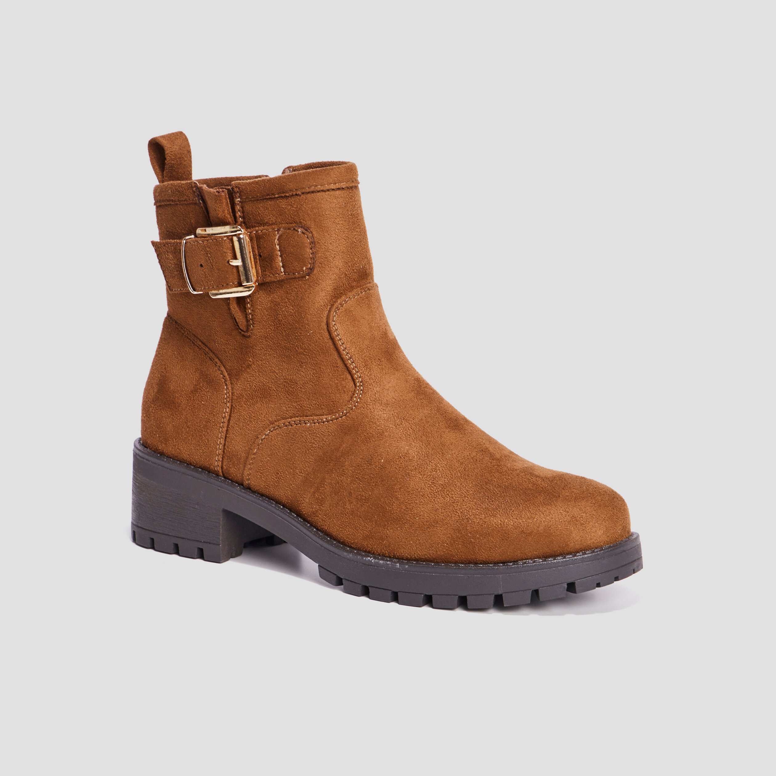 bottines ranger crantees avec boucles marron femme Bottines ranger crantées avec boucles marron femme