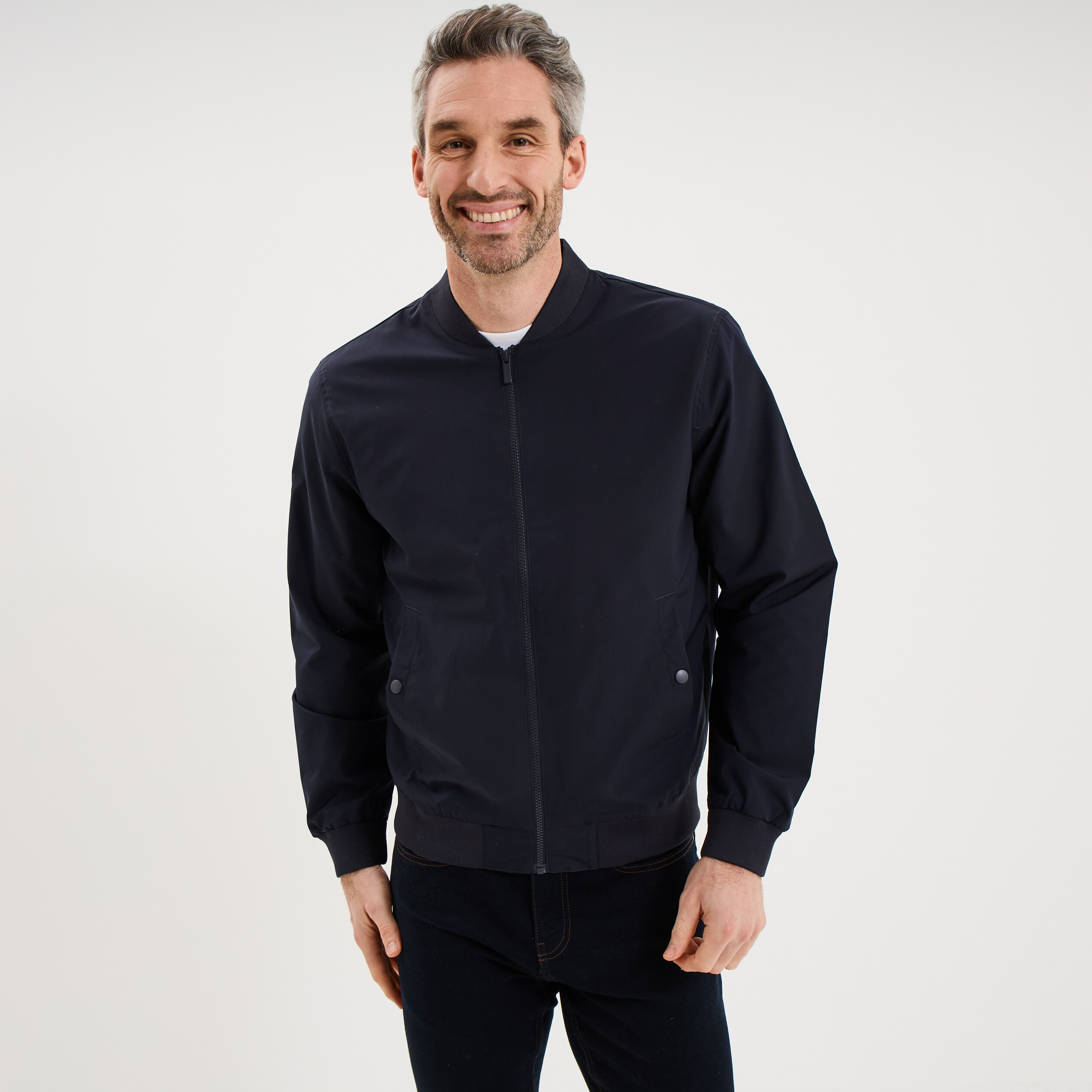 Blouson col teddy d&eacute;perlant bleu fonc&eacute; homme