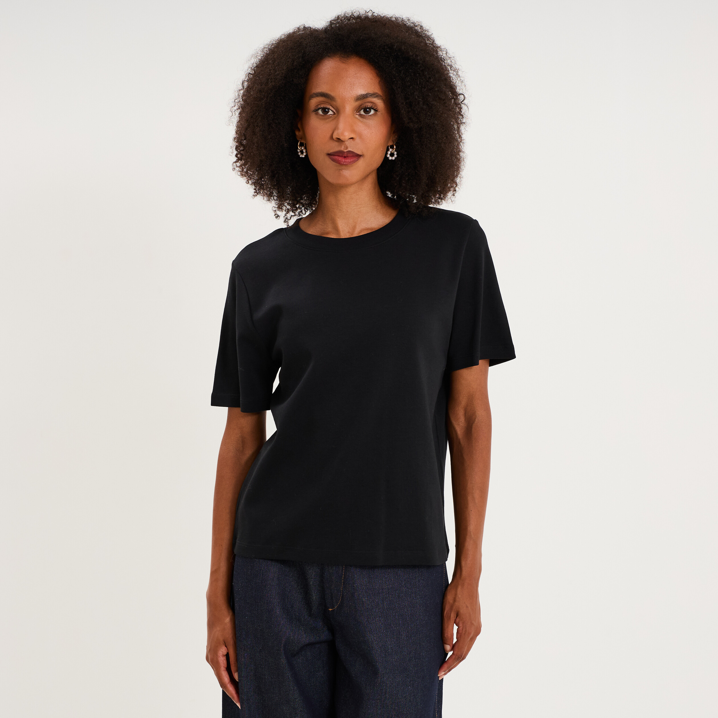 T-shirt manches courtes col rond coton noir femme
