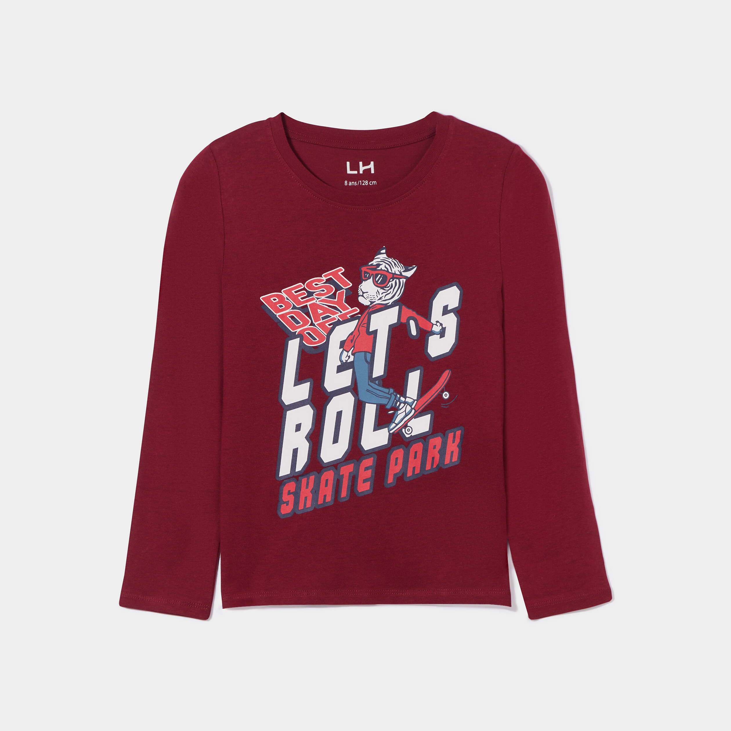 T-shirt droit manches longues coton rouge foncé garçon