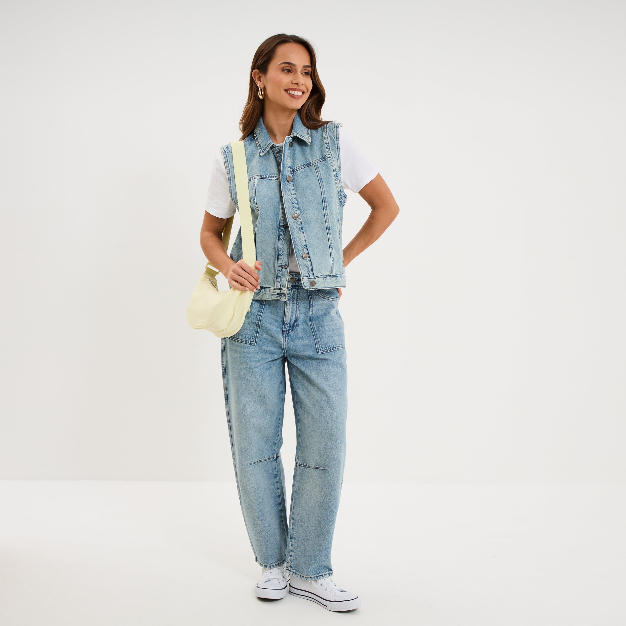 Jean balloon coton denim bleach femme