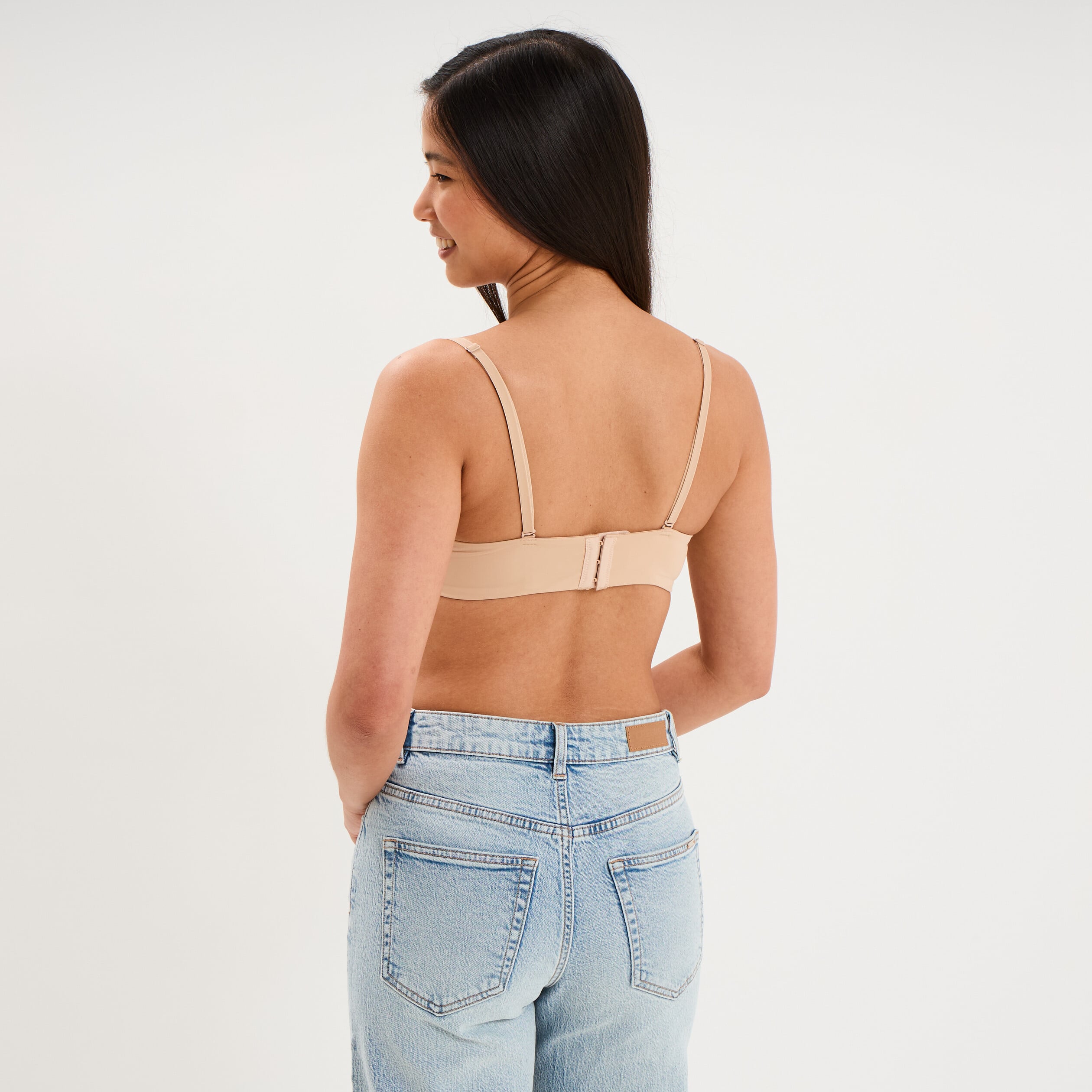 Soutien-gorge bandeau microfibre beige femme