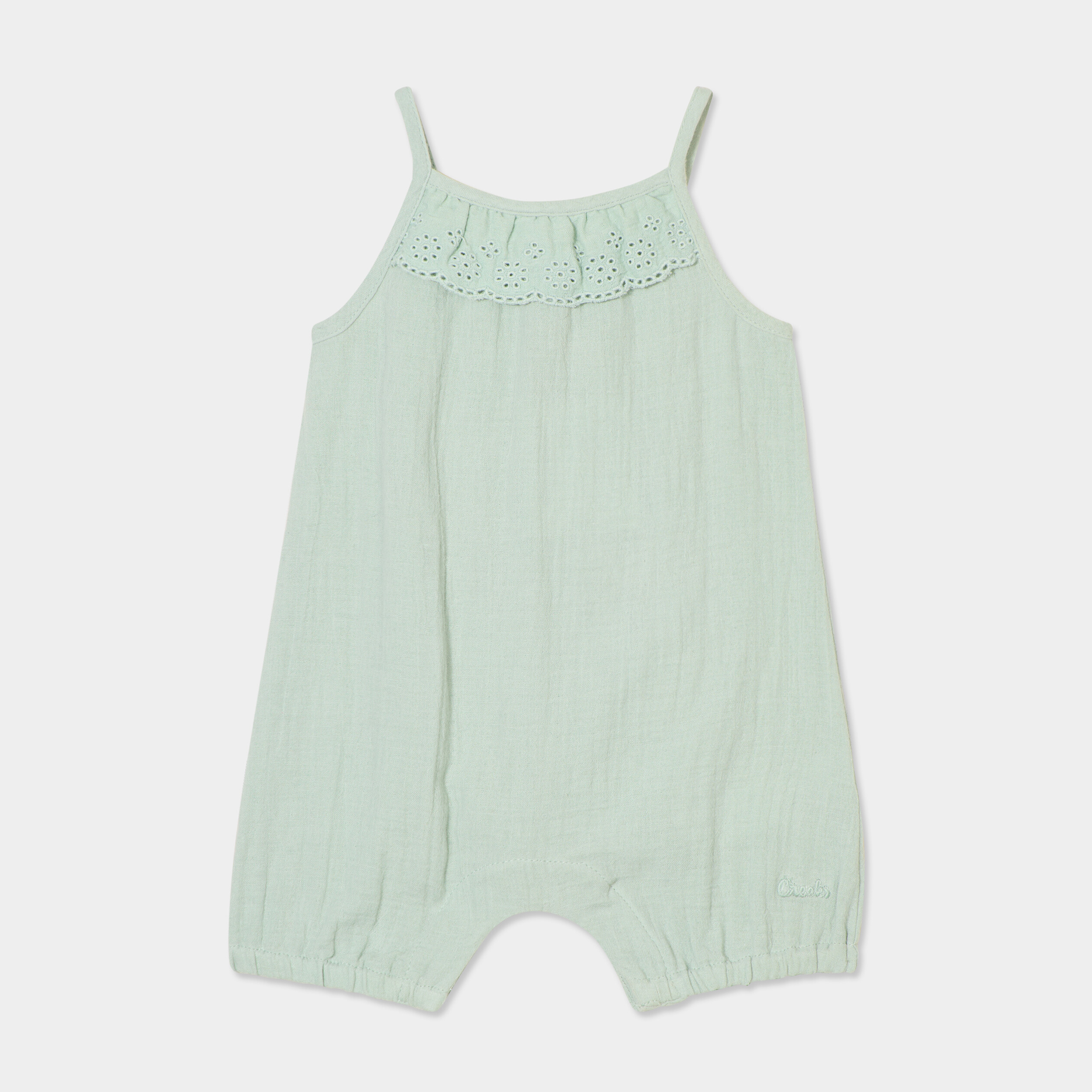 Combinaison bretelles fines gaze coton vert pastel b&eacute;b&eacute; fille