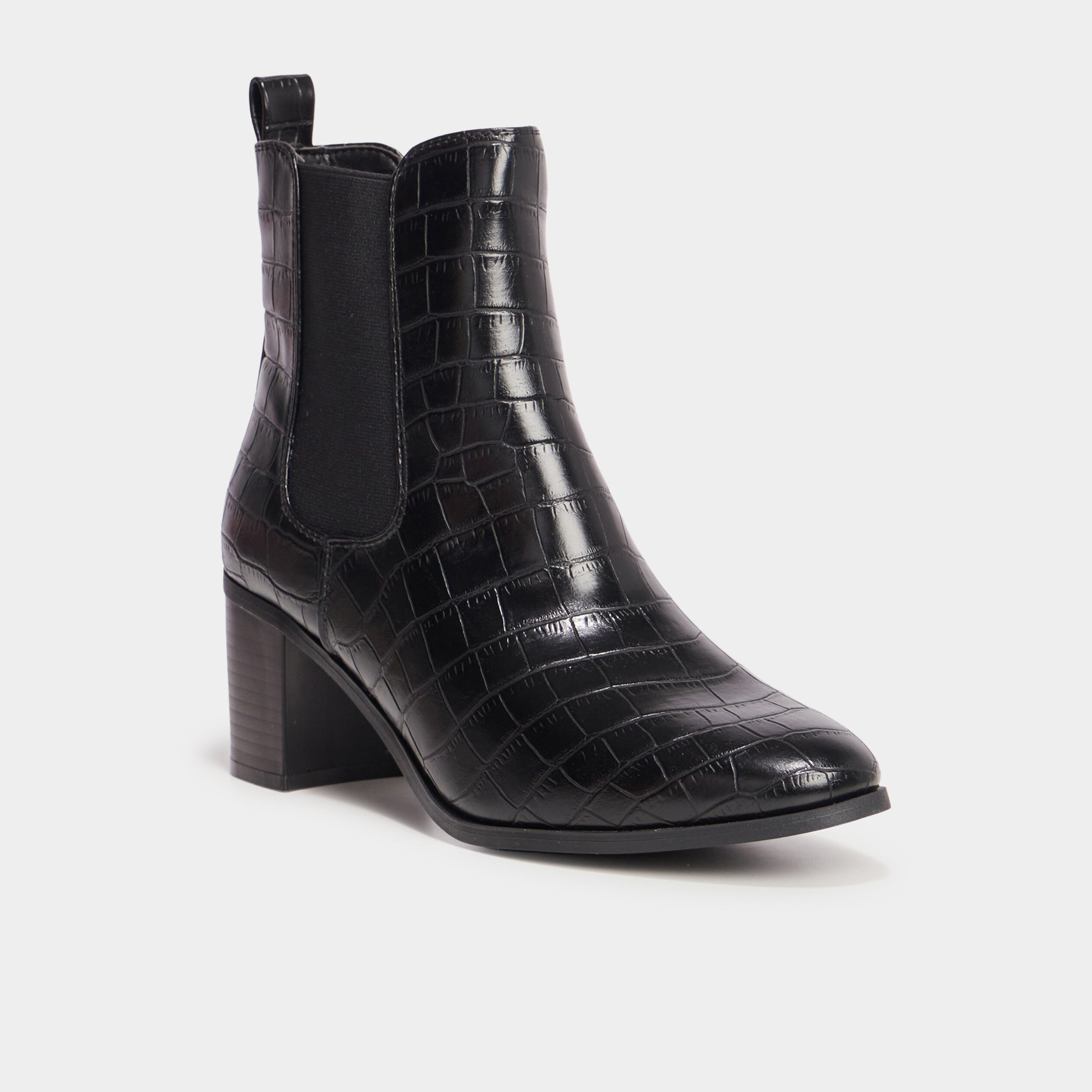 Bottines a talons aspect croco noir femme