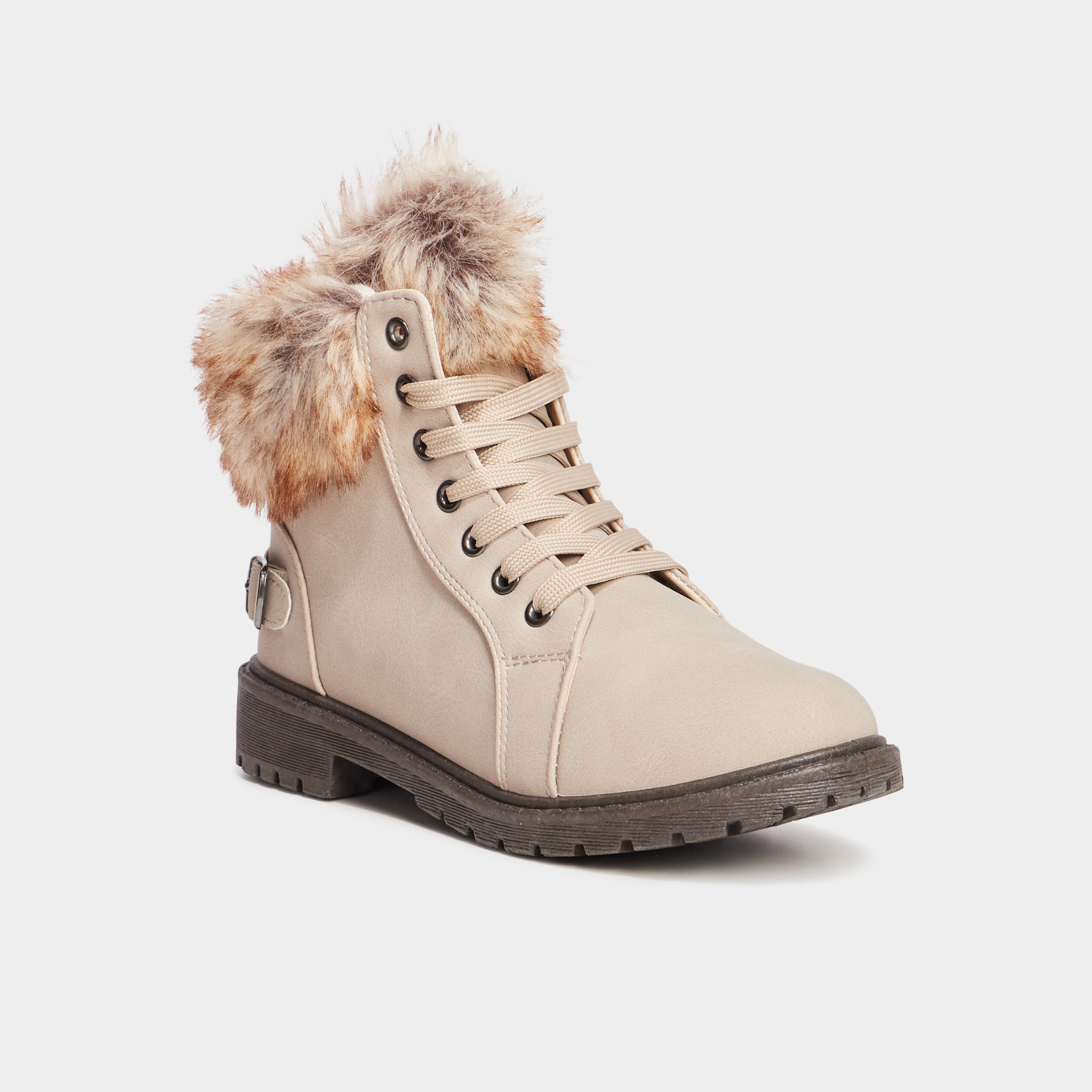 Bottines avec fausse fourrure ivoire femme