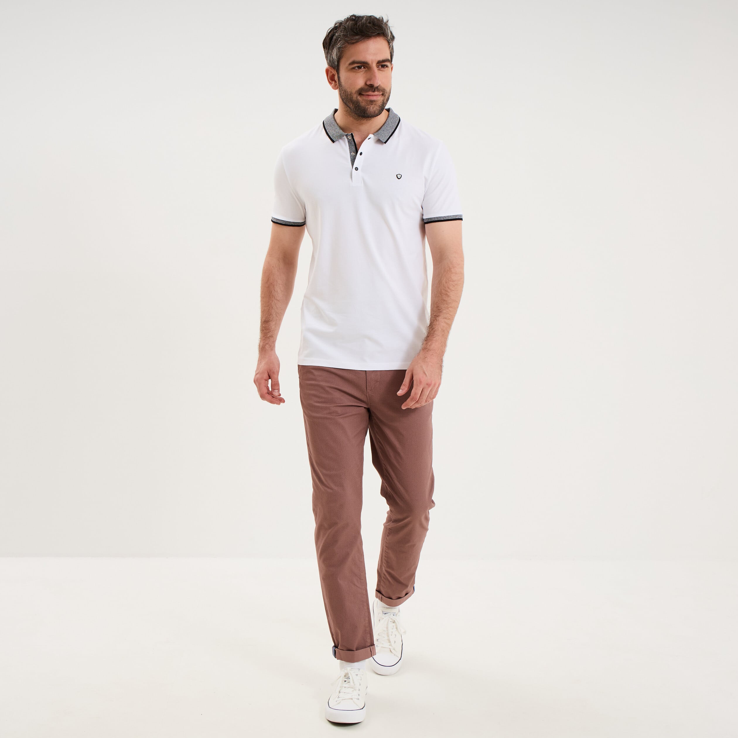 Polo slim manches courtes stretch blanc homme