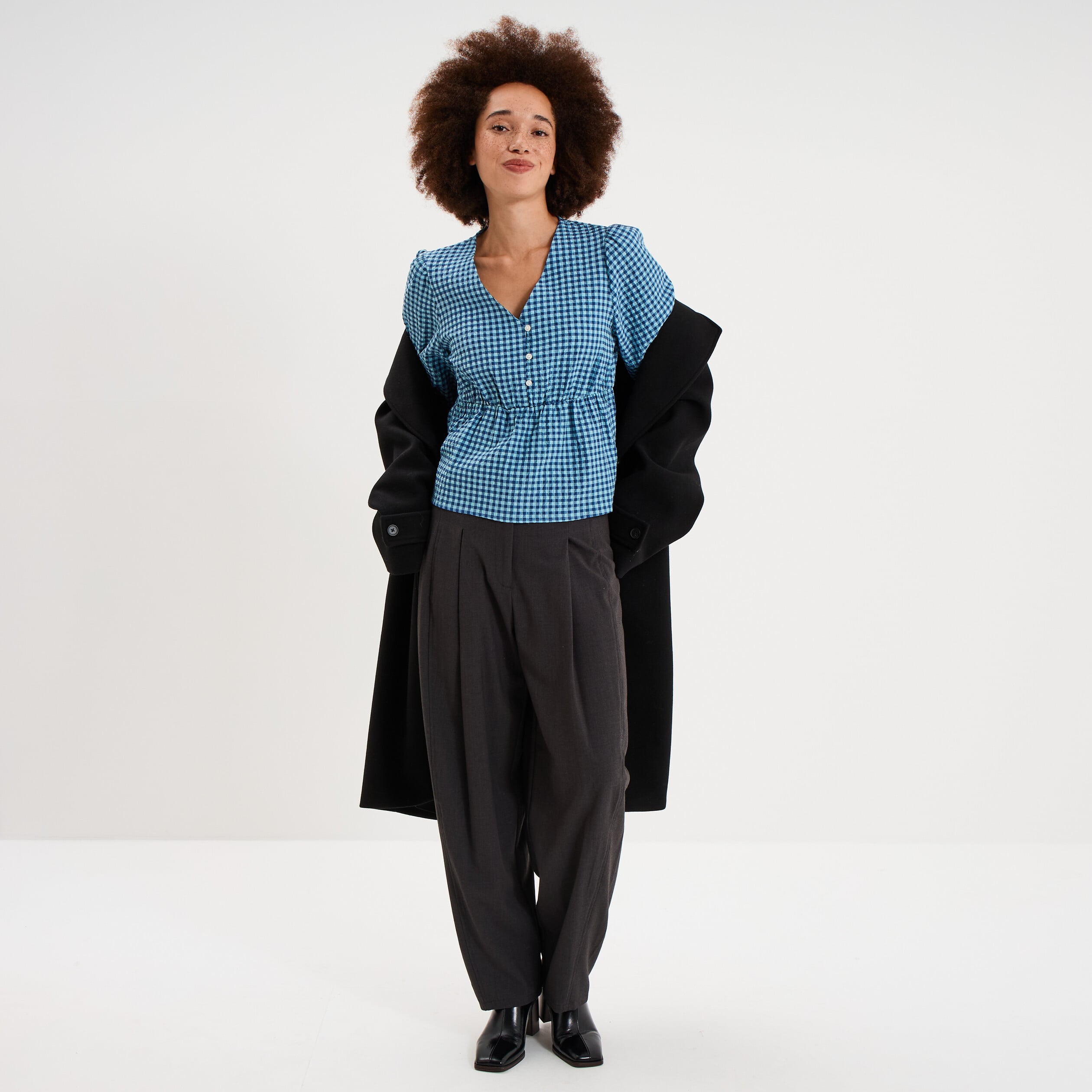 Blouse cintr&eacute;e col V manches 3/4 blanc femme