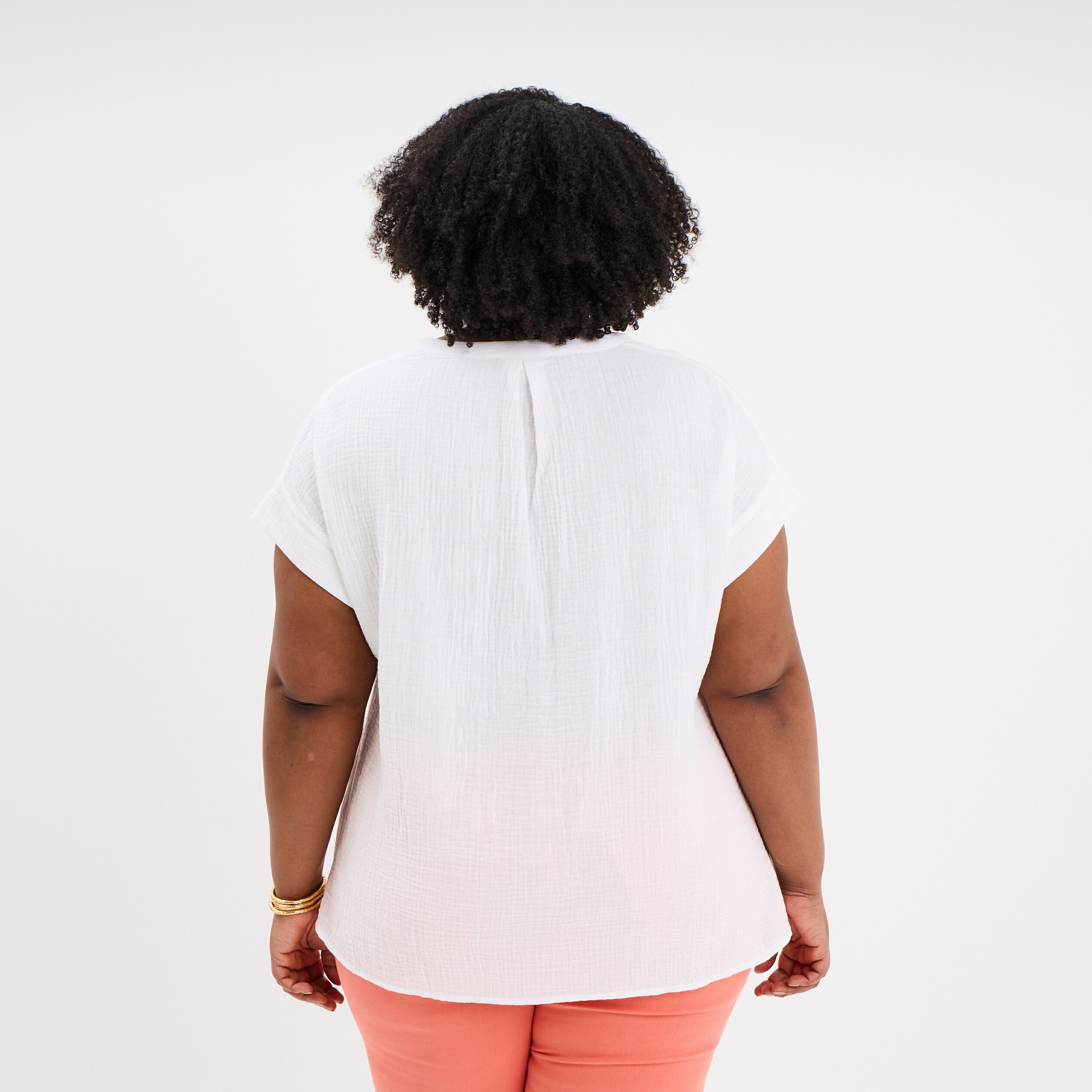 blouse droite gaze de coton col tunisien blanc femmegt Blouse droite gaze de coton col tunisien blanc femme grande taille