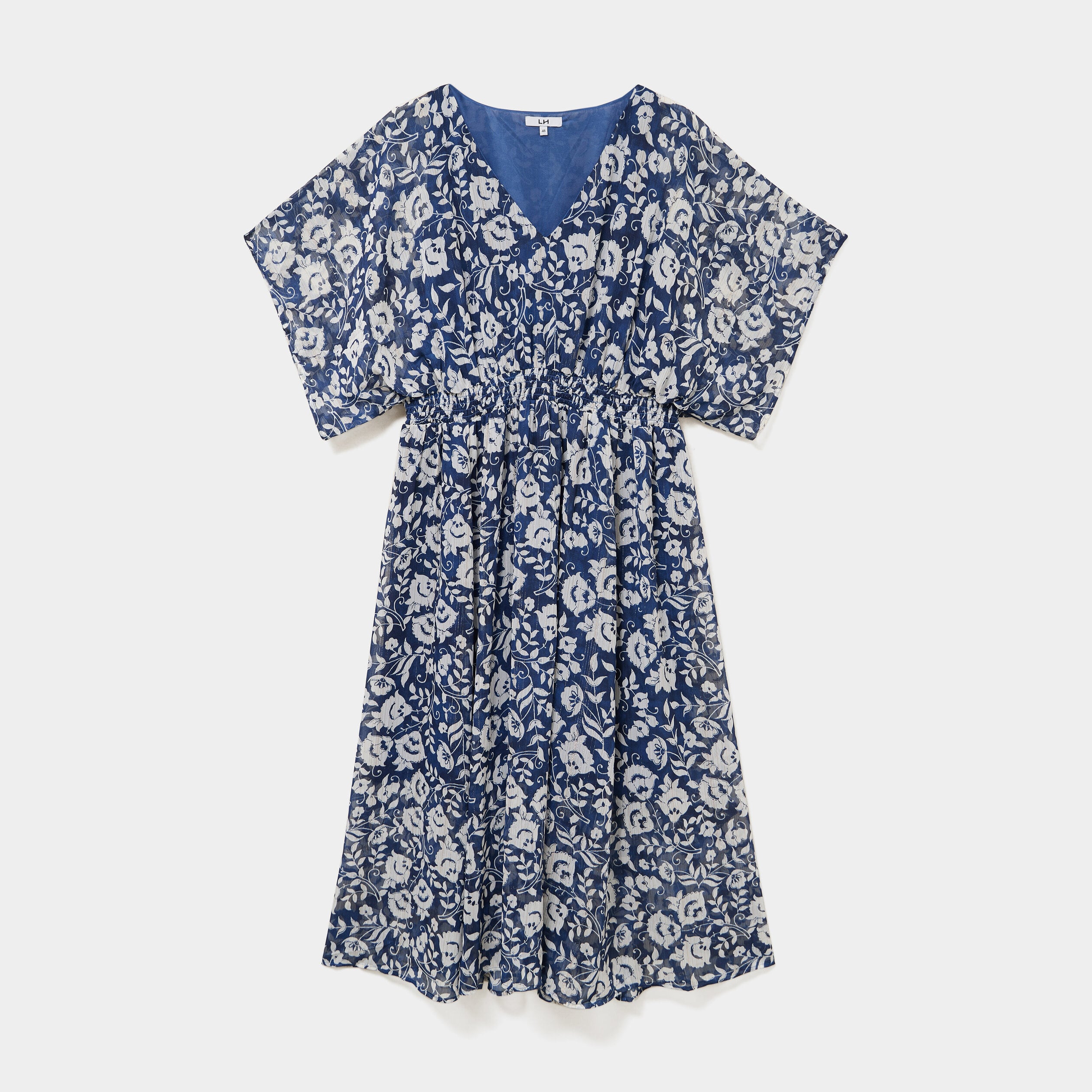 Robe longue taille smock&eacute;e bleu marine femme grande taille