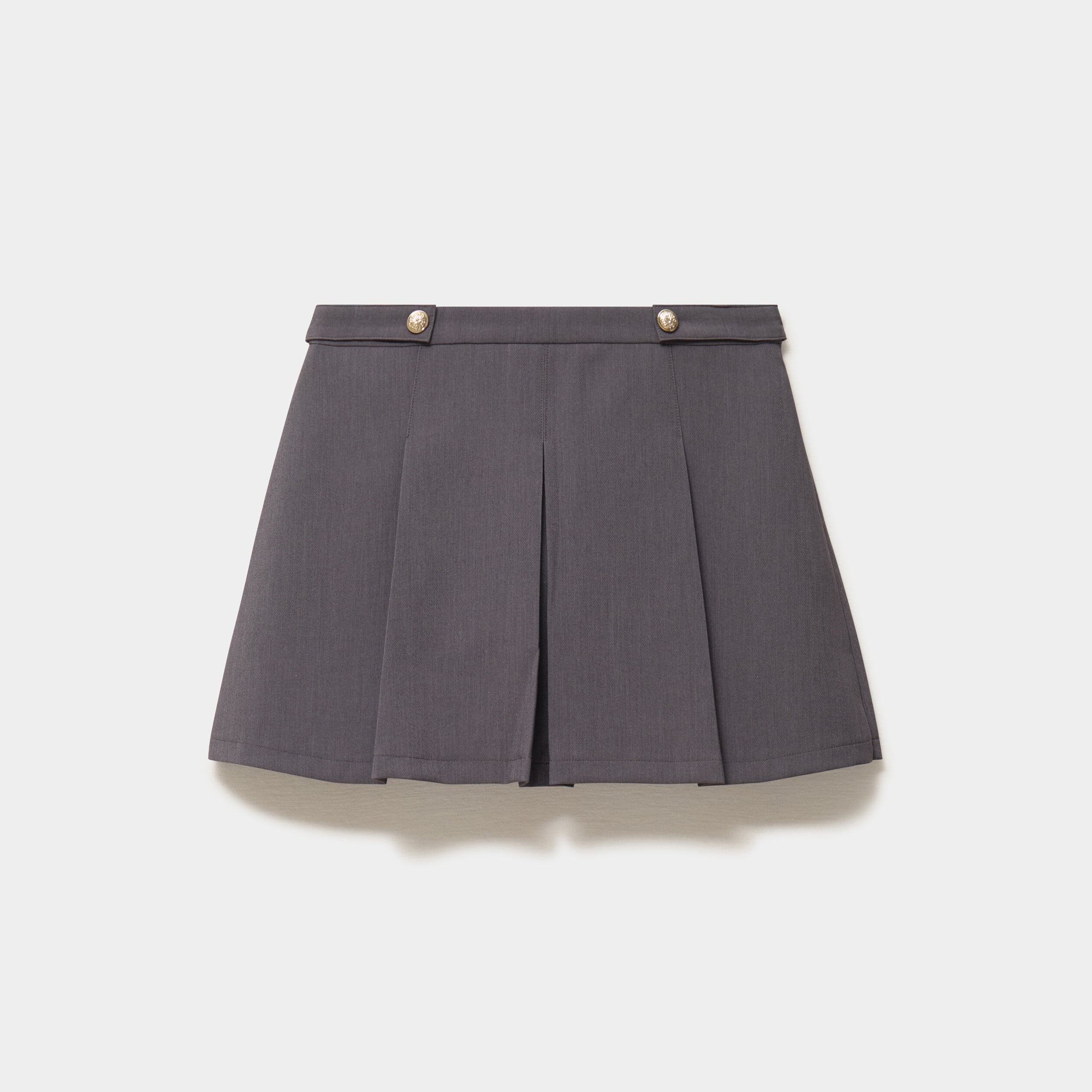 Jupe-short pliss&eacute;e boutons dor&eacute;s gris fonc&eacute; femme