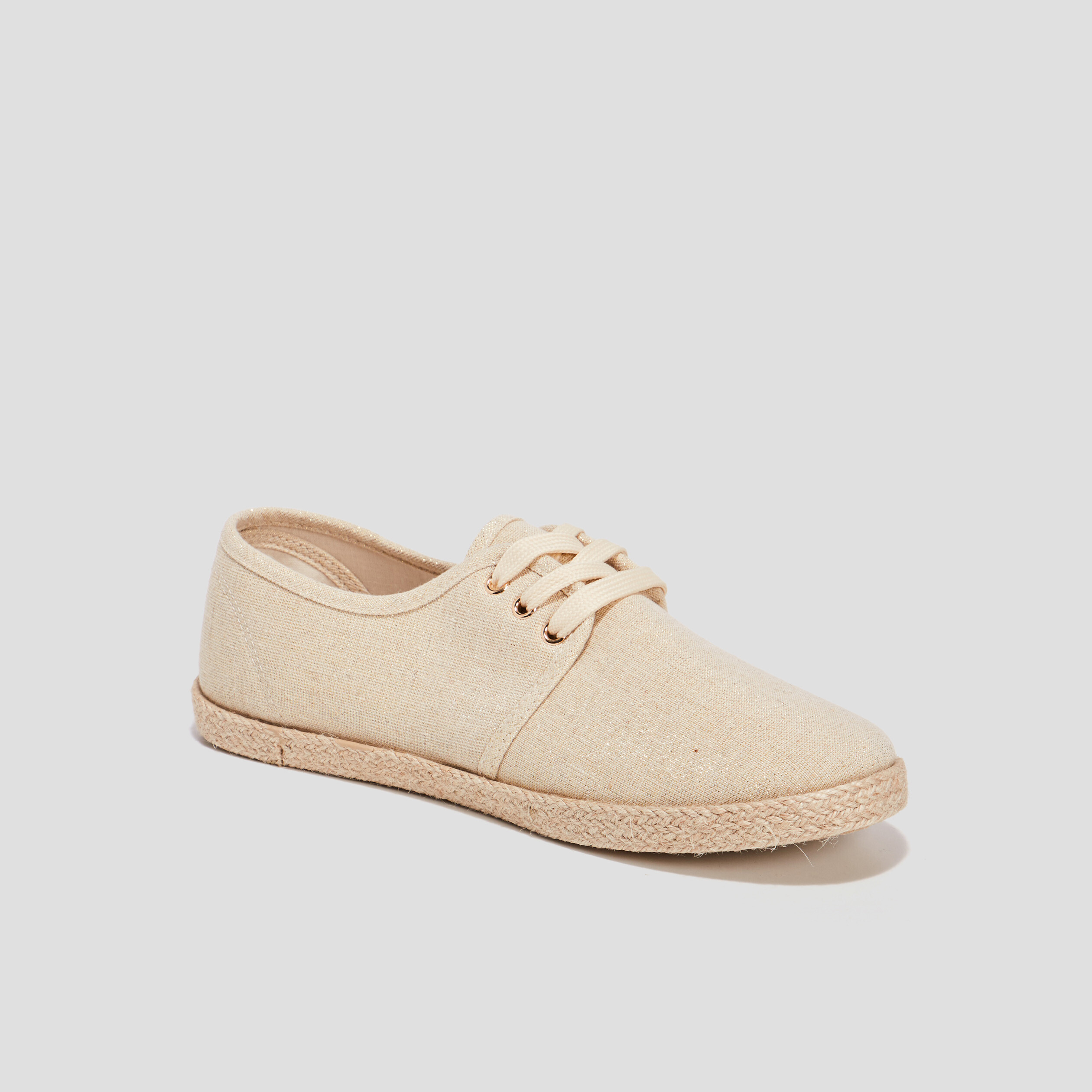 Derbies en toile &agrave; lacets jaune or femme