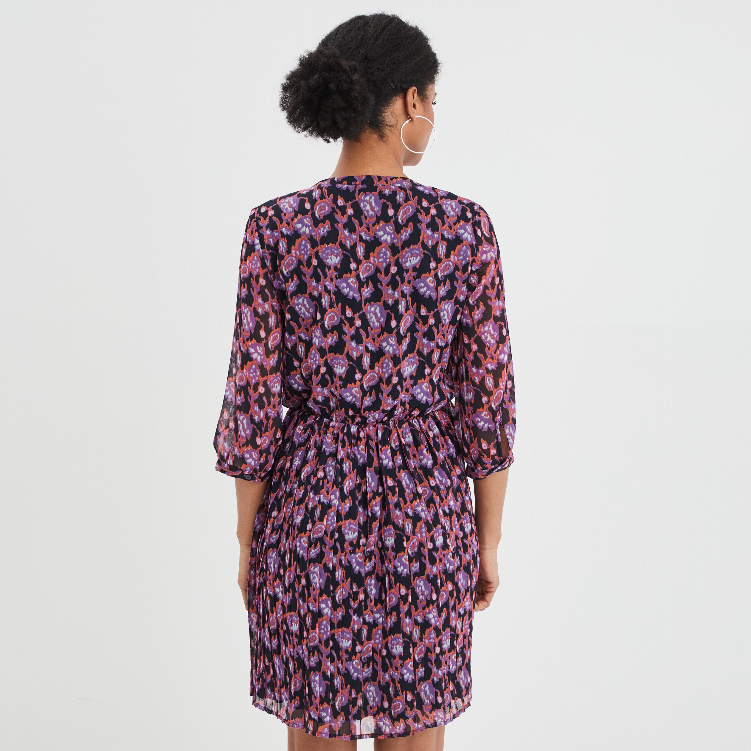 robe evasee bas plisse manches 34 bleu marine femme Robe évasée bas plissé manches 3/4 bleu marine femme