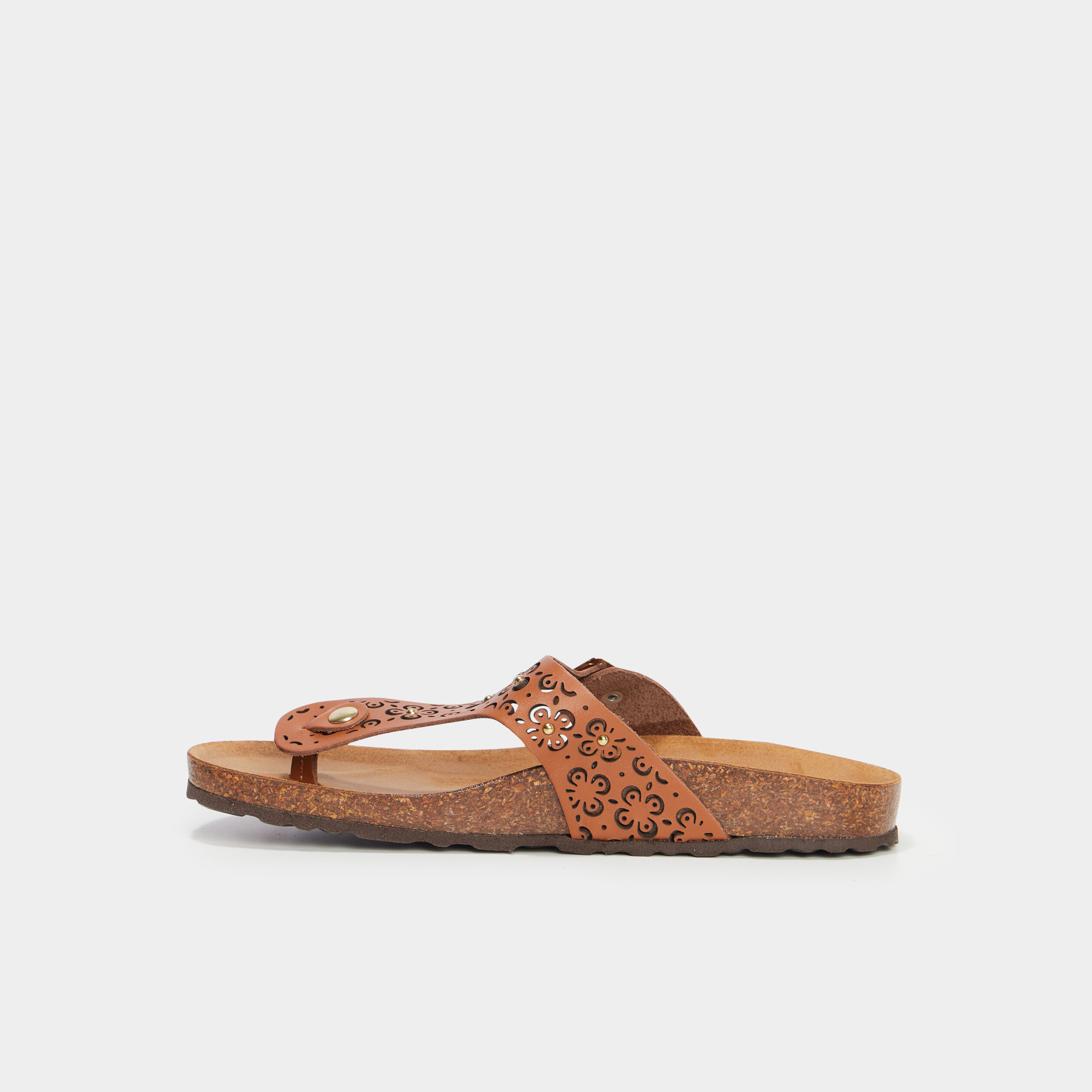 mules details perfores en cuir marron femme Mules détails perforés en cuir marron femme