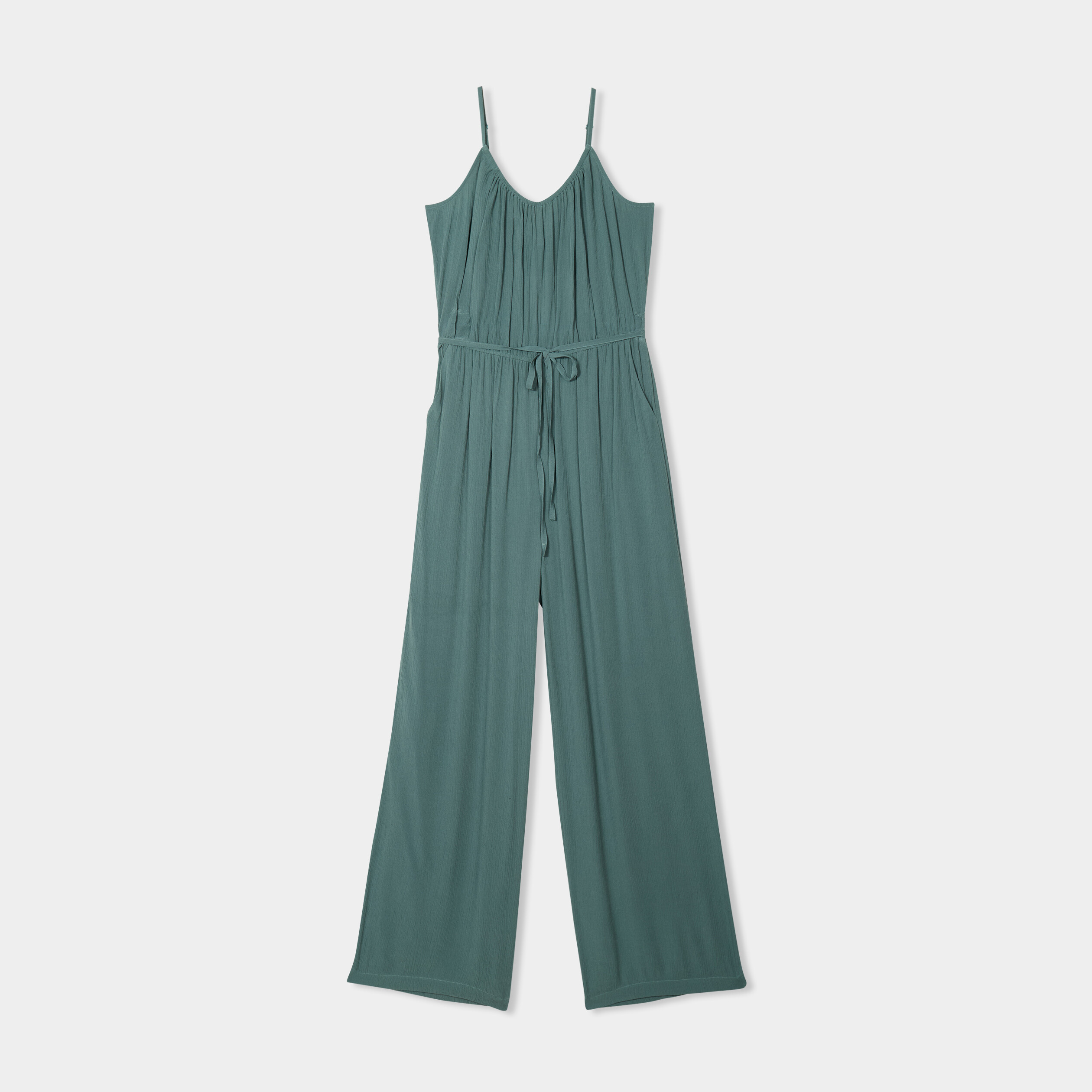 combinaison pantalon fluide en crepe vert fonce femme Combinaison pantalon fluide en crêpe vert foncé femme