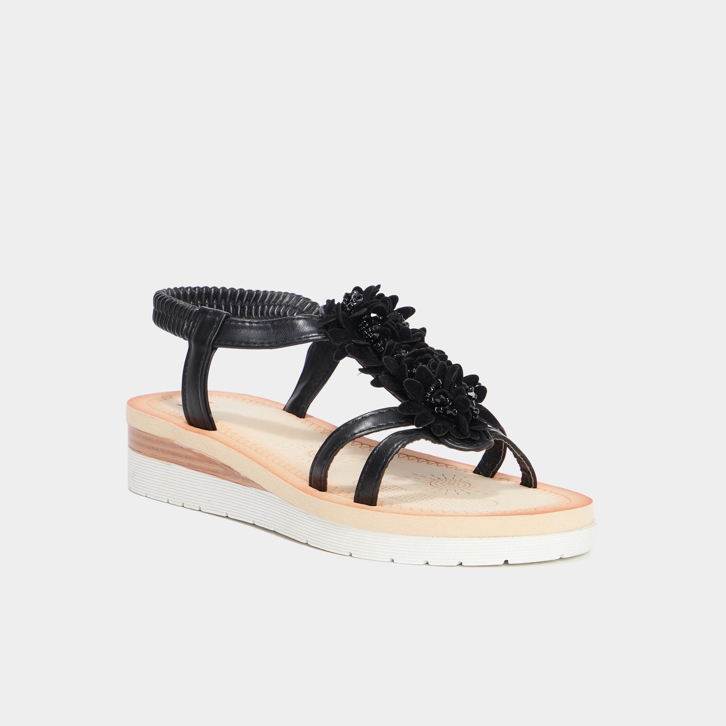 sandales compensees details bijoux noir femme Sandales compensées détails bijoux noir femme