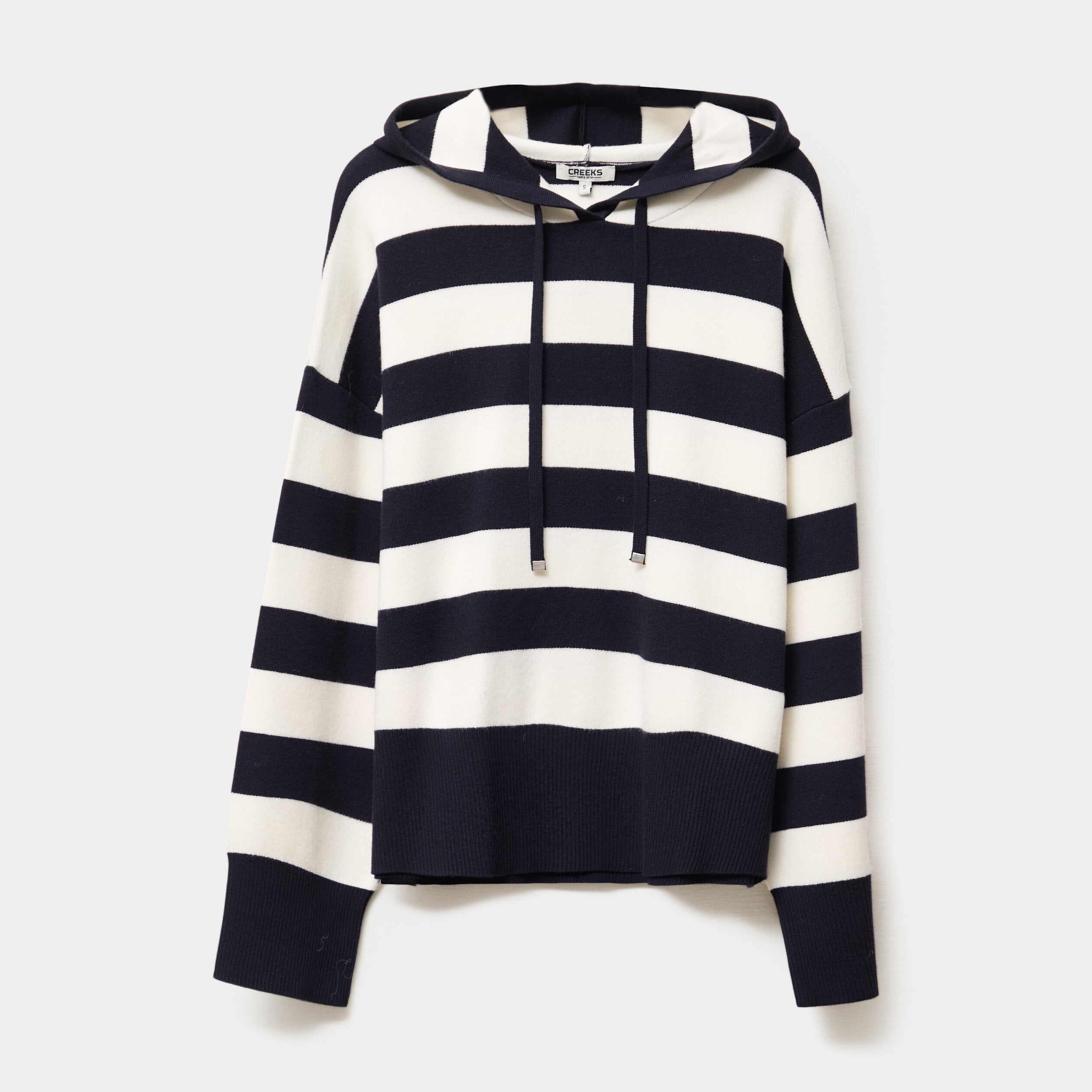 Pull &agrave; capuche manches longues bleu marine femme
