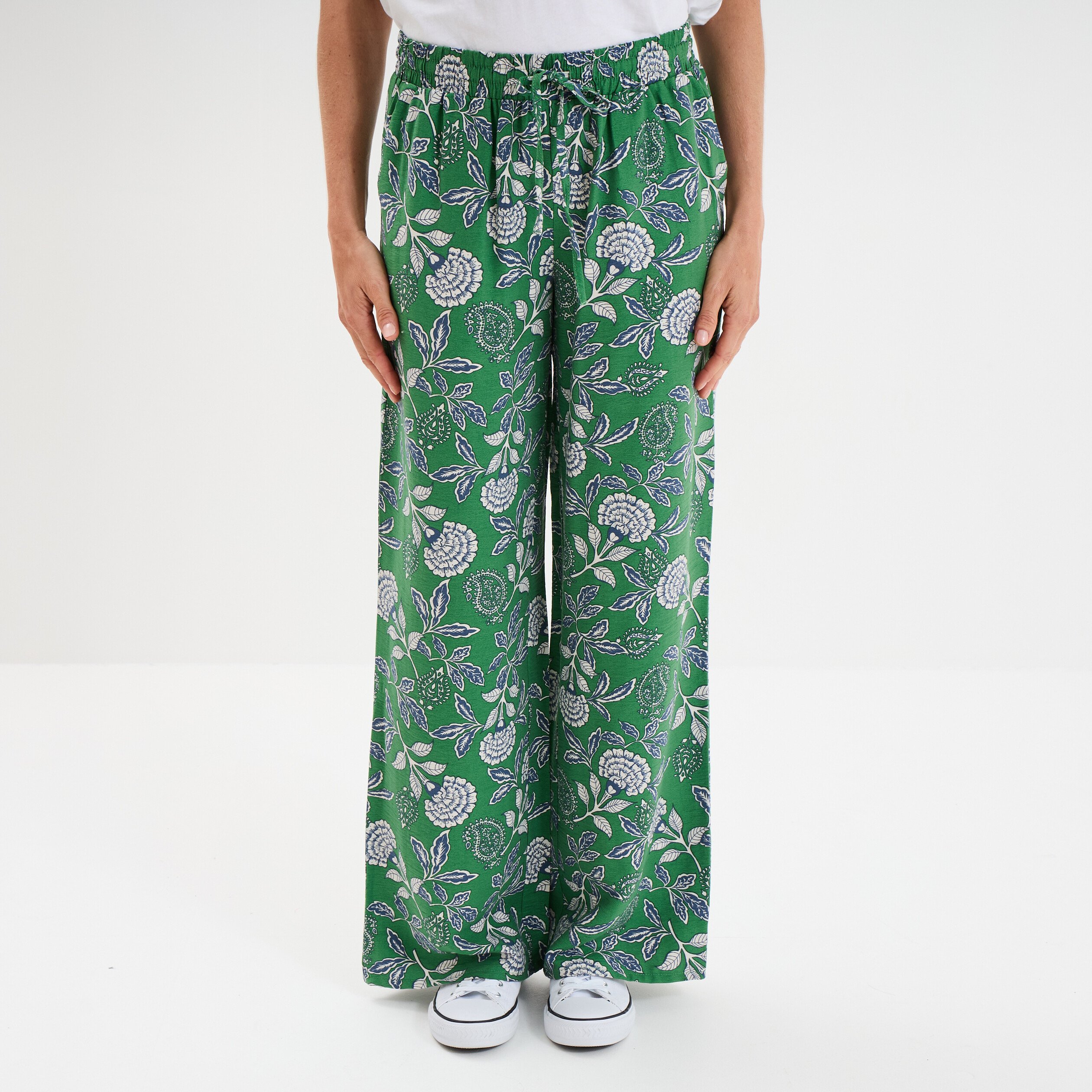 pantalon lage taille elastiquee vert menthe femme Pantalon lage taille élastiquée vert menthe femme