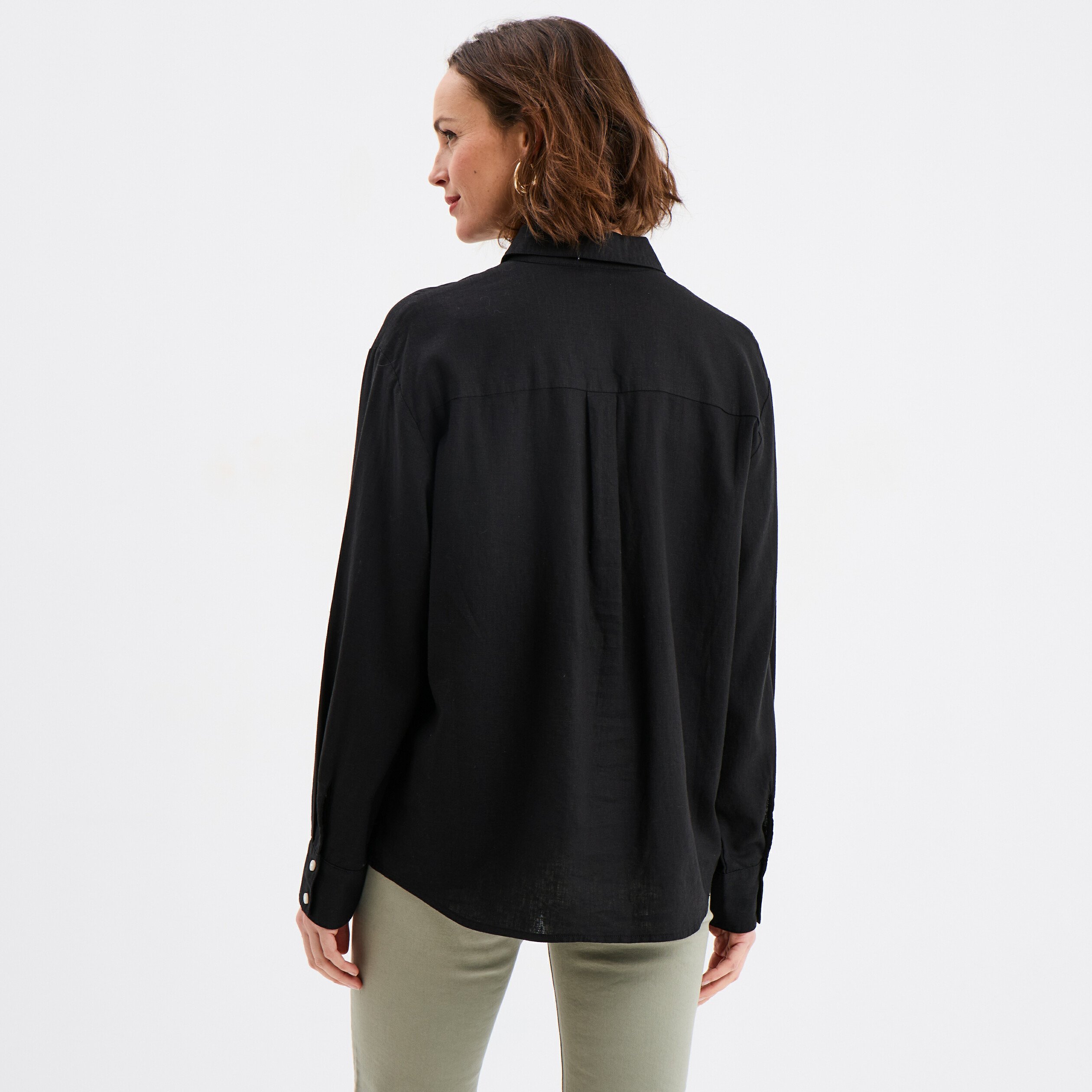 chemise oversize lin melange noir femme Chemise oversize lin mélangé noir femme
