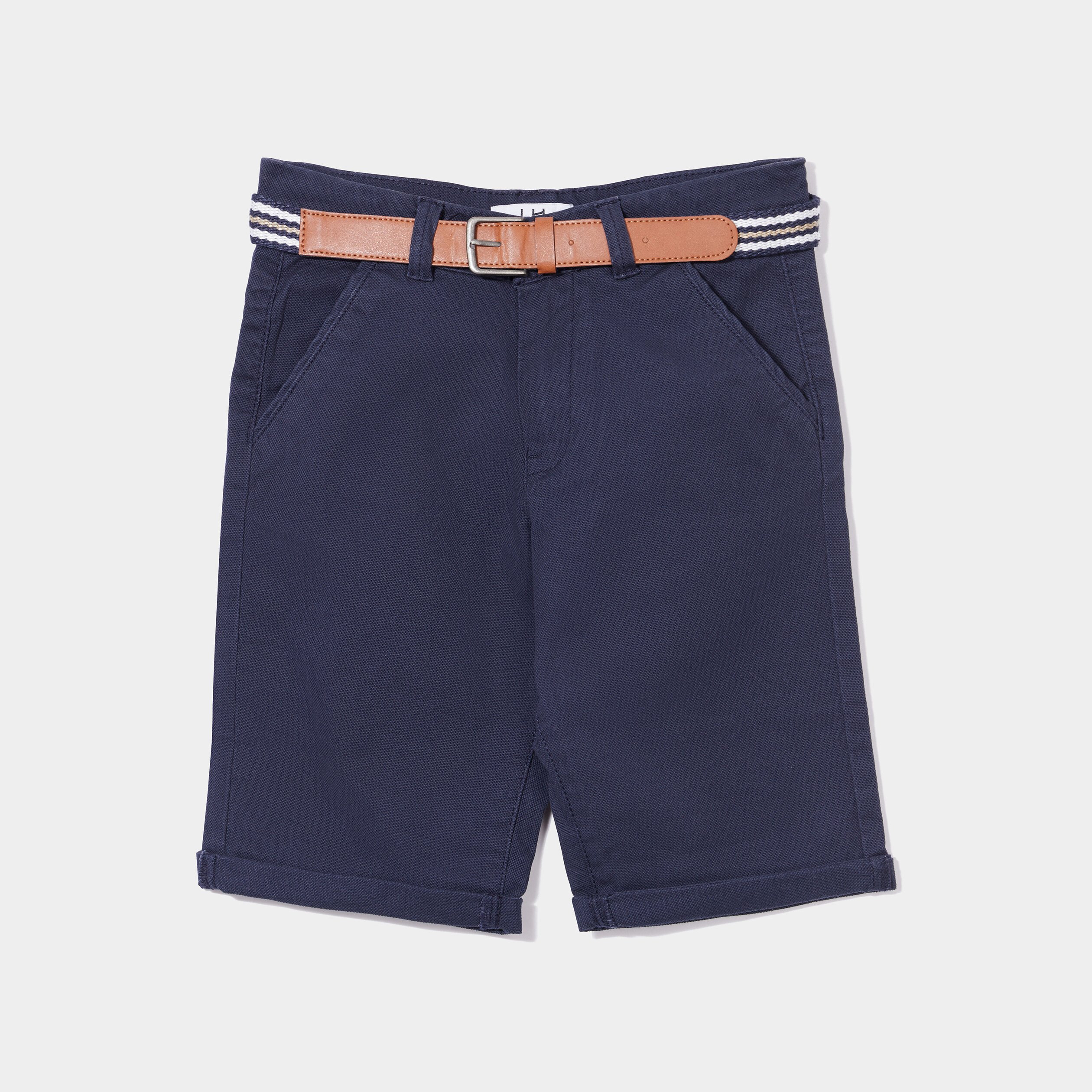 short droit ceinture bleu marine garcon Short droit ceinturé bleu marine garçon