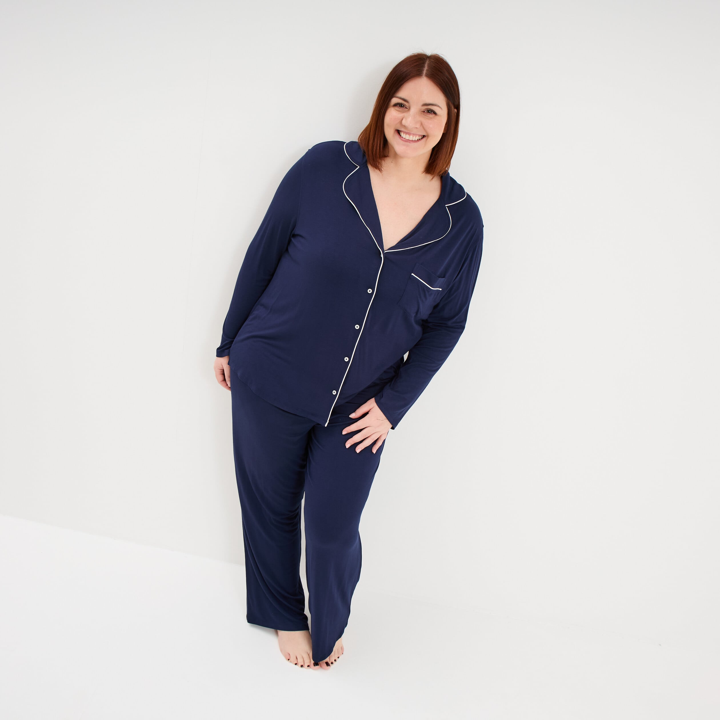 Ensemble pyjama fluide 2 pi&egrave;ces bleu marine femme grande taille