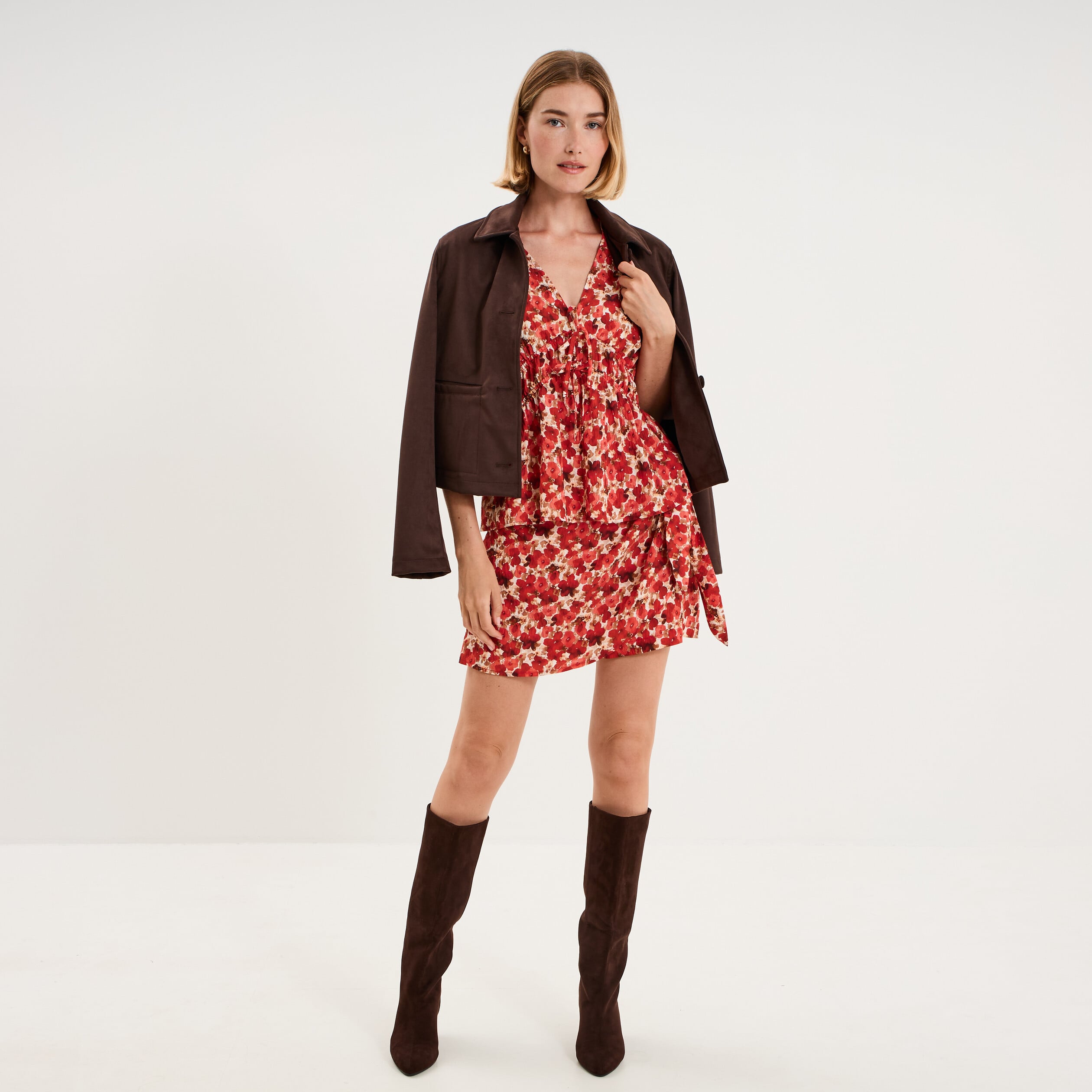 Jupe-short taille &eacute;lastique rouge coquelicot femme