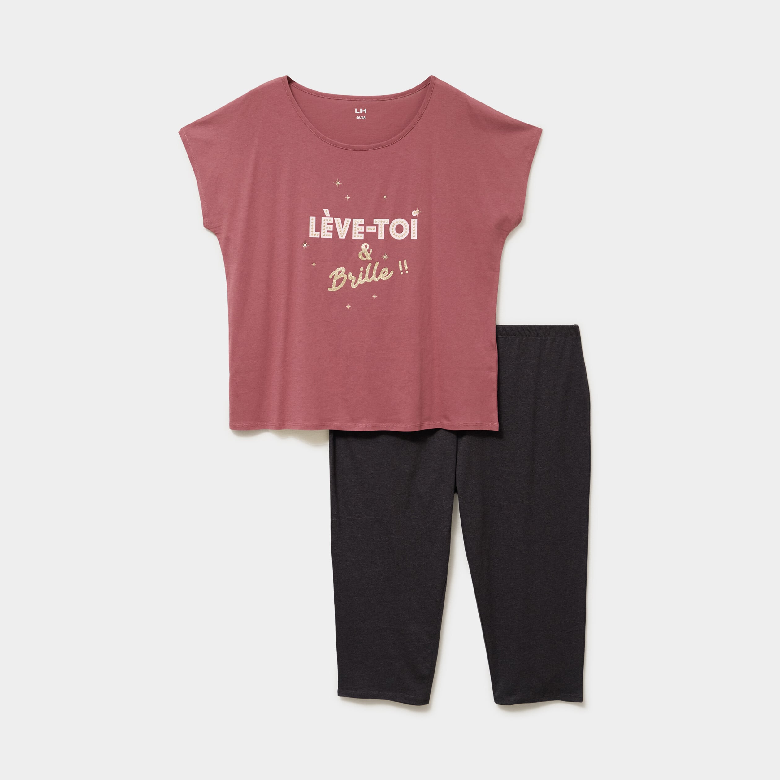 Ensemble pyjama corsaire et t-shirt rose framboise femme grande taille