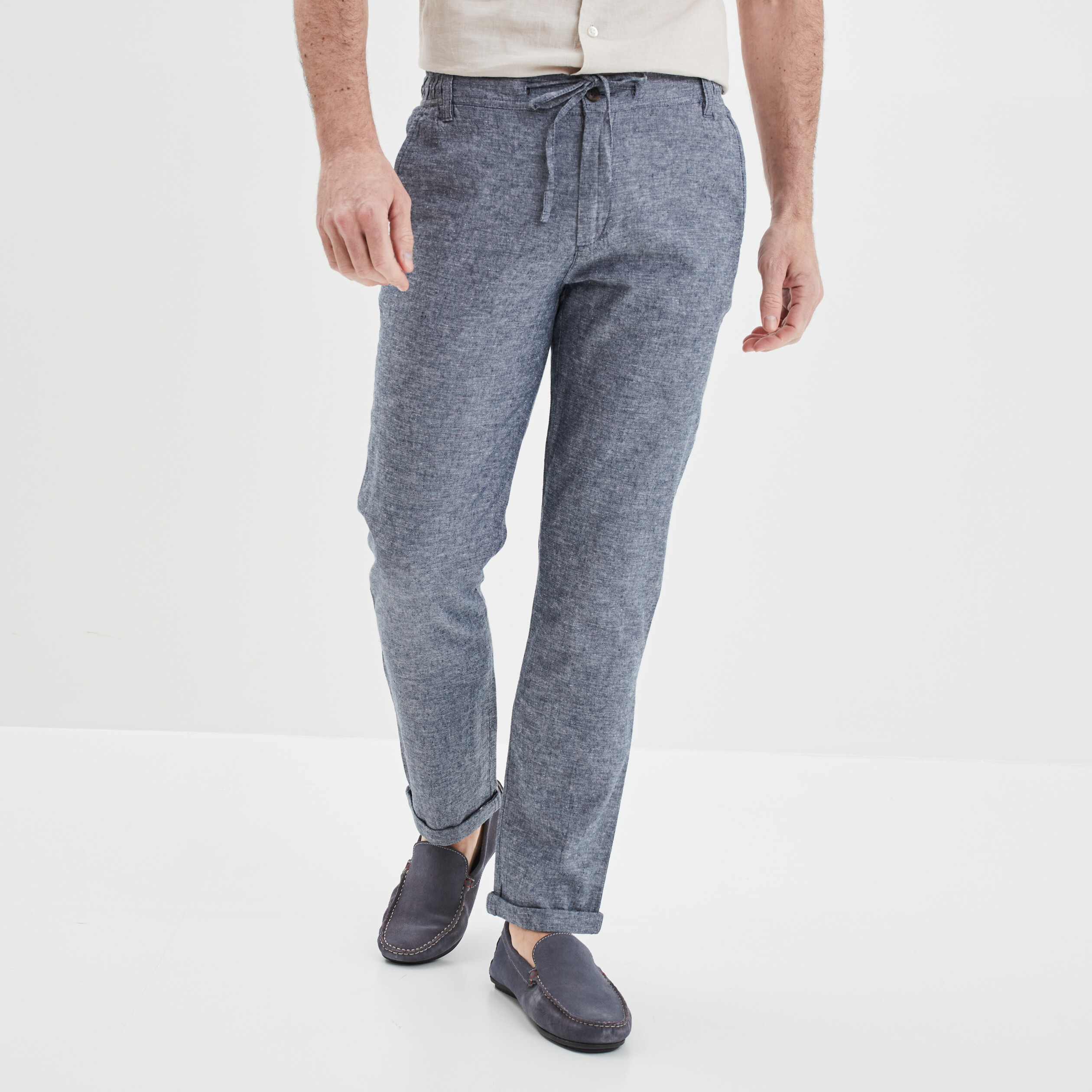 pantalon chino droit lin melange bleu marine homme Pantalon chino droit lin mélangé bleu marine homme