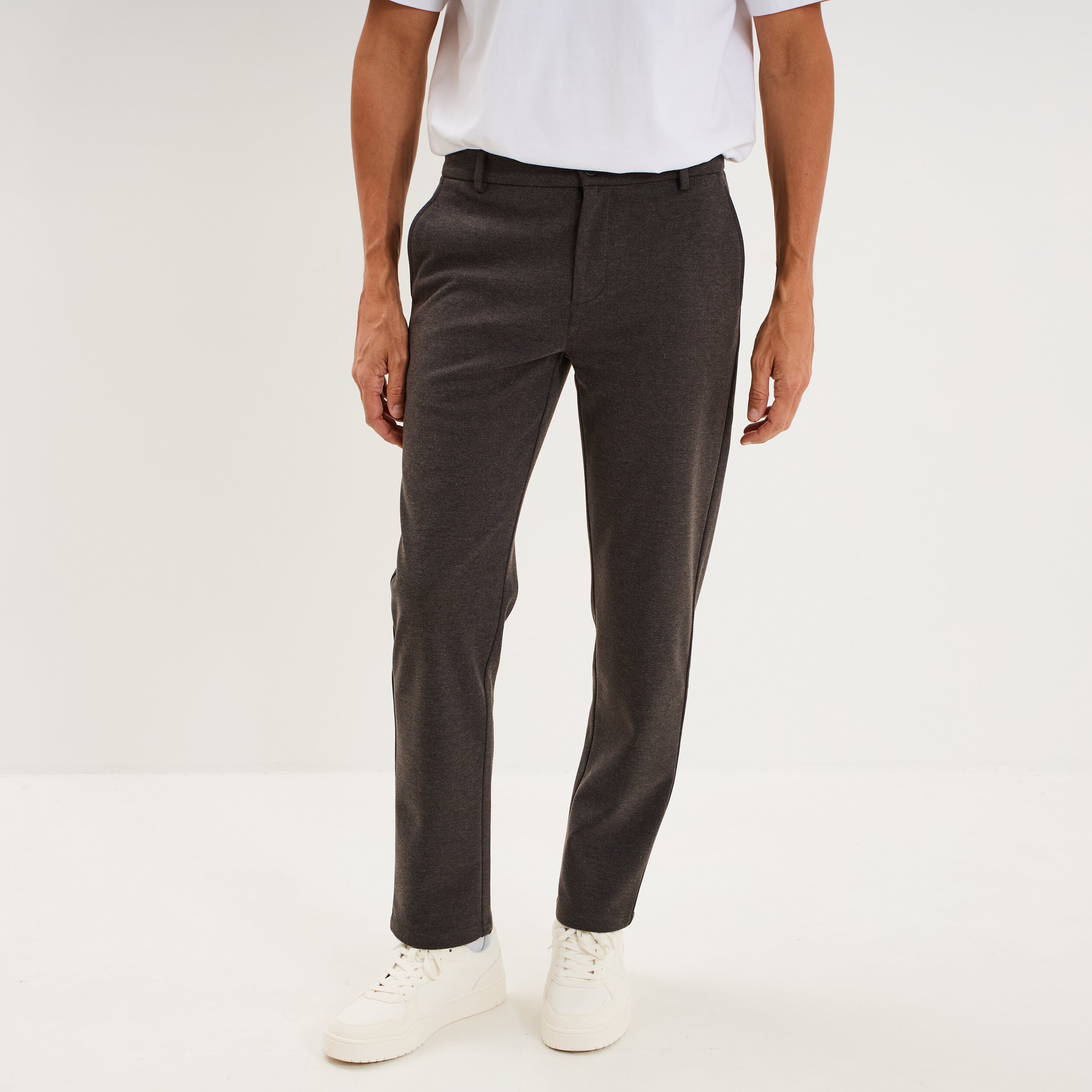 Pantalon chino slim marron chocolat homme
