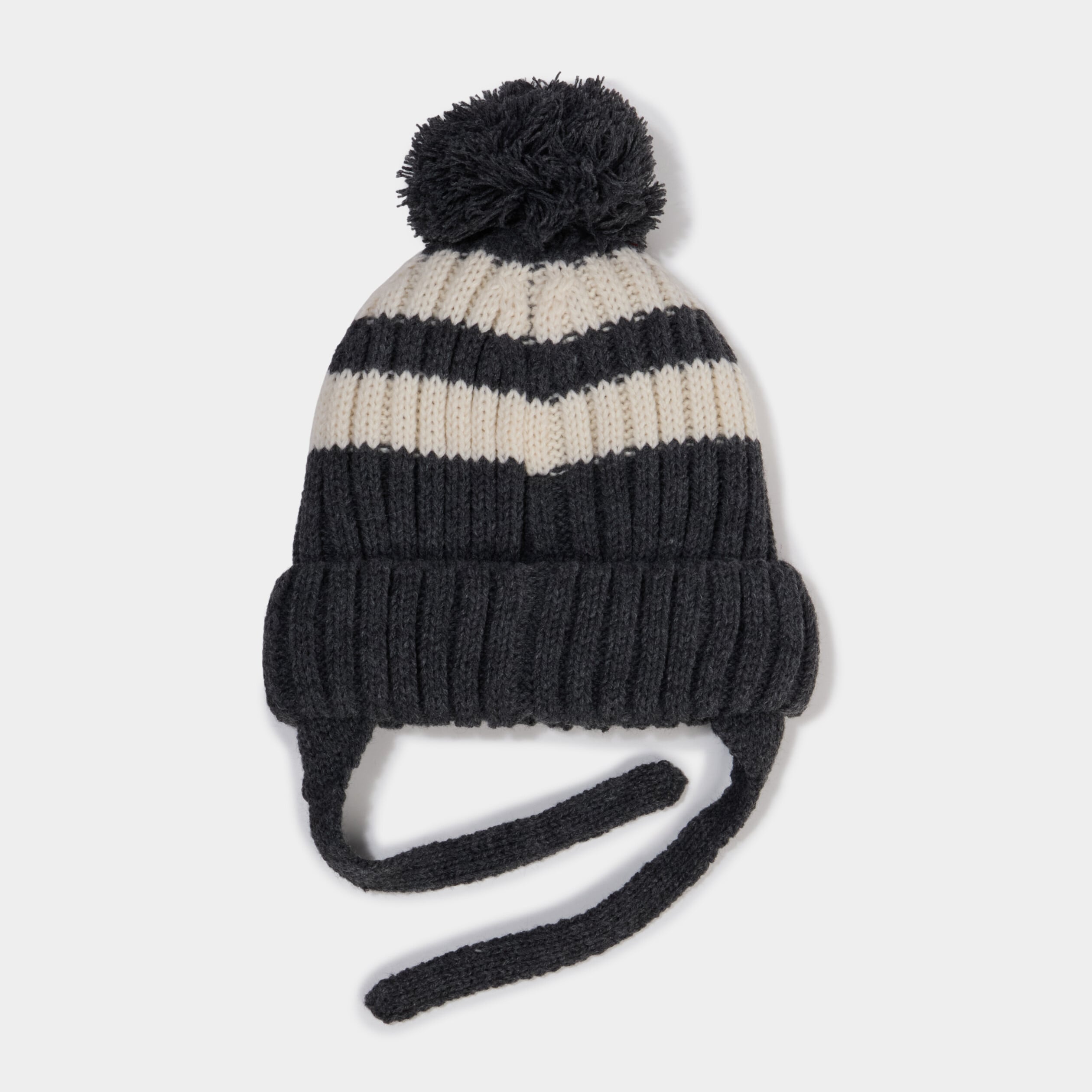 Bonnet brod&eacute; &agrave; pompon gris fonc&eacute; b&eacute;b&eacute; gar&ccedil;on