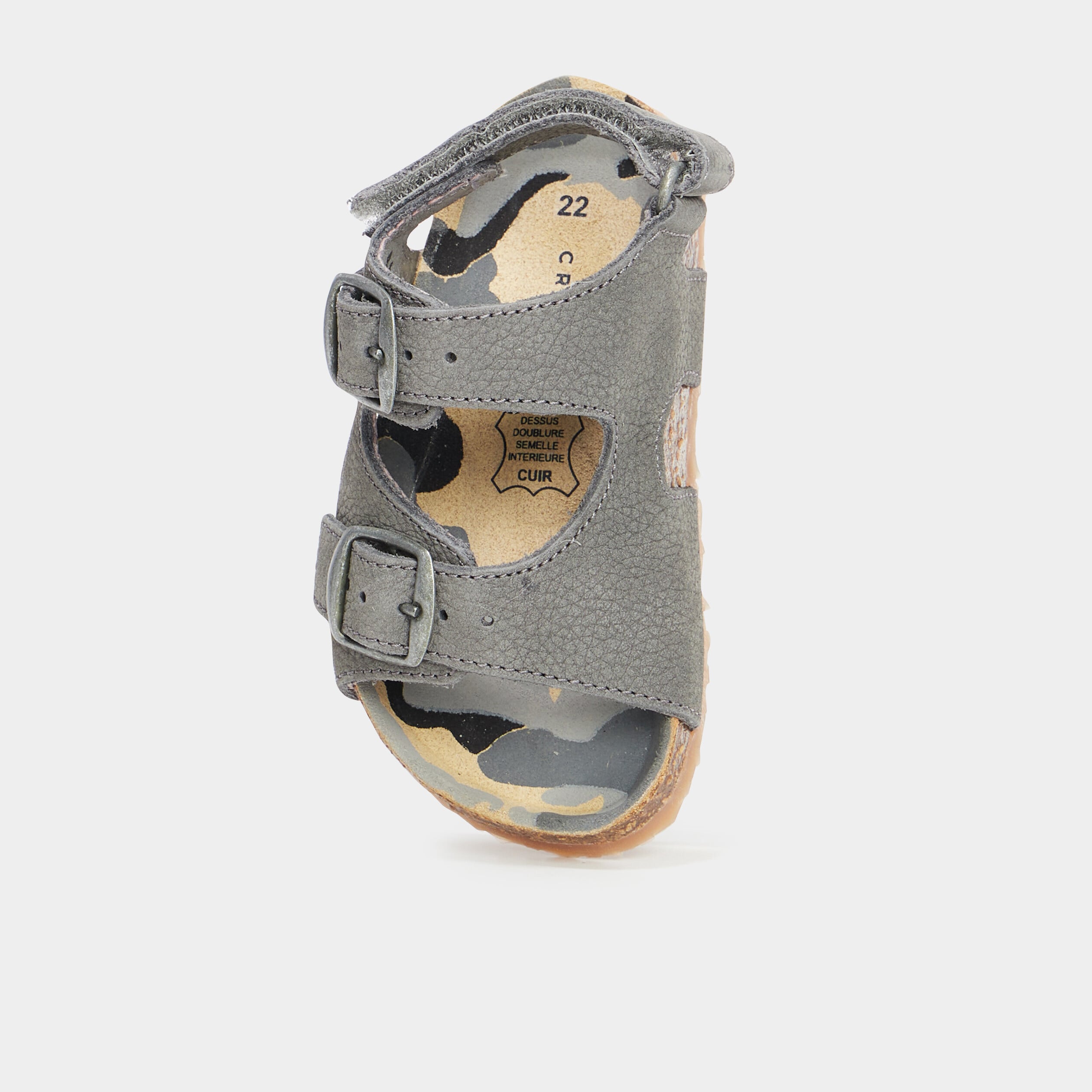 Sandales cuir boucles et scratchs Creeks gris b&eacute;b&eacute; gar&ccedil;on