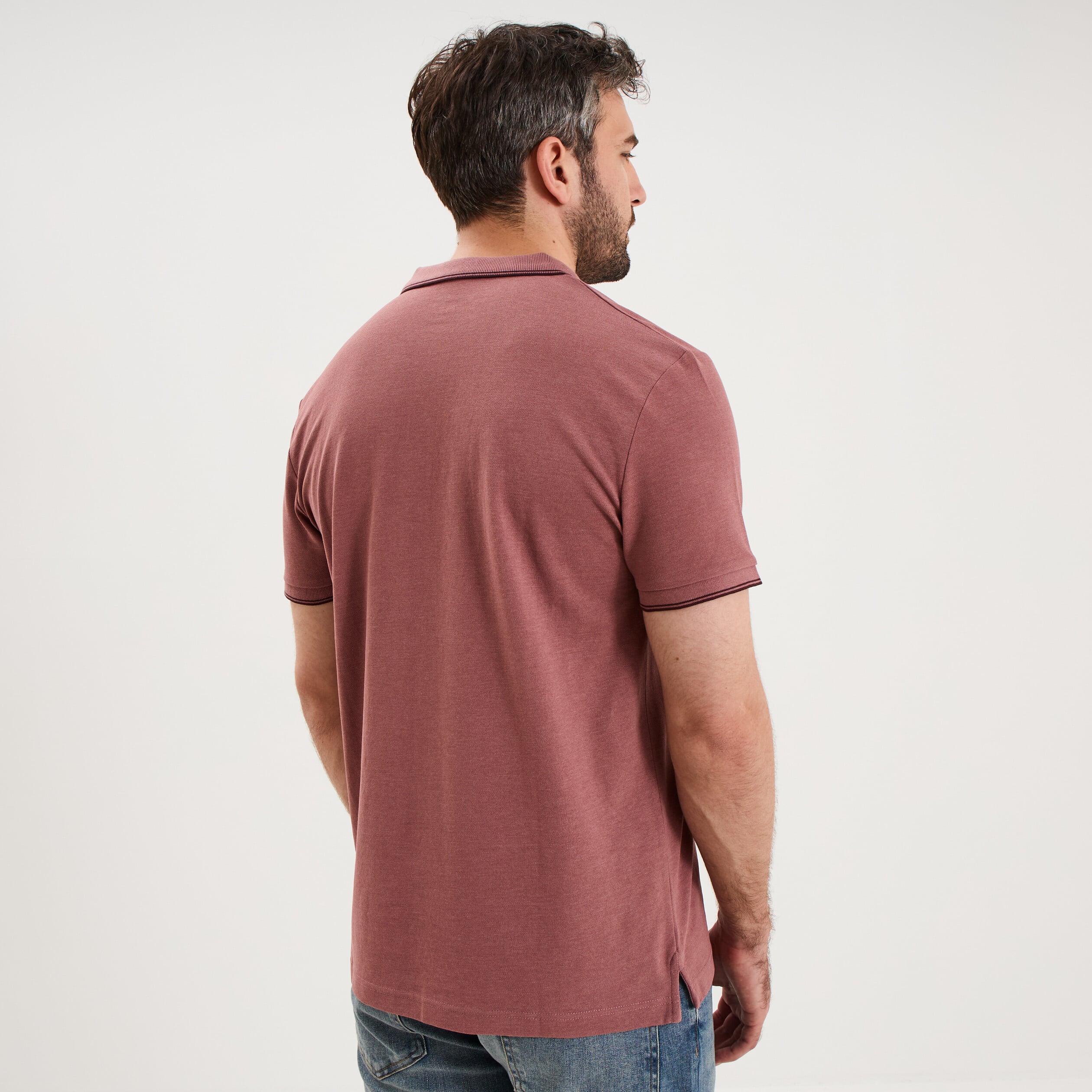Polo piqu&eacute; coton manches courtes vieux rose homme