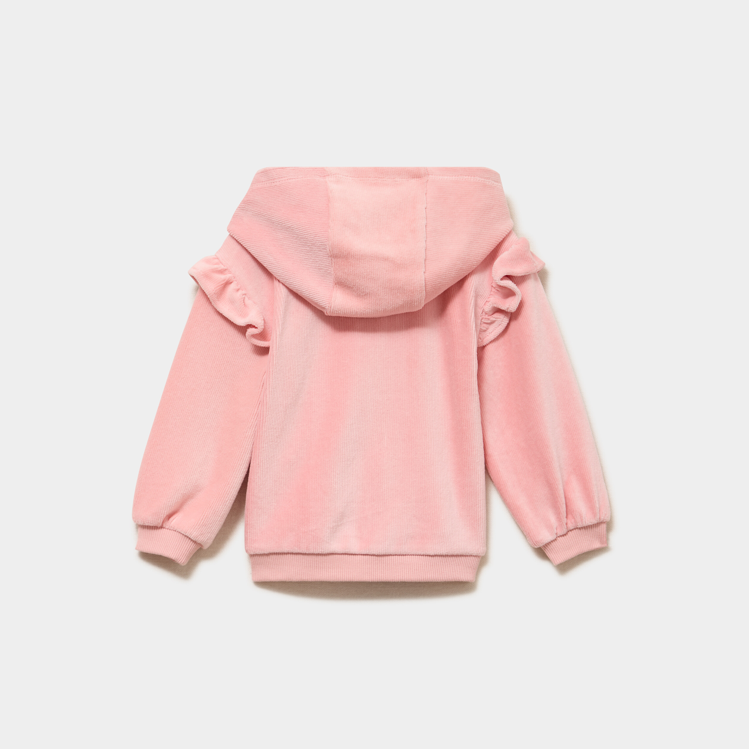 Gilet &agrave; capuche effet velours c&ocirc;tel&eacute; rose poudr&eacute;e b&eacute;b&eacute; fille