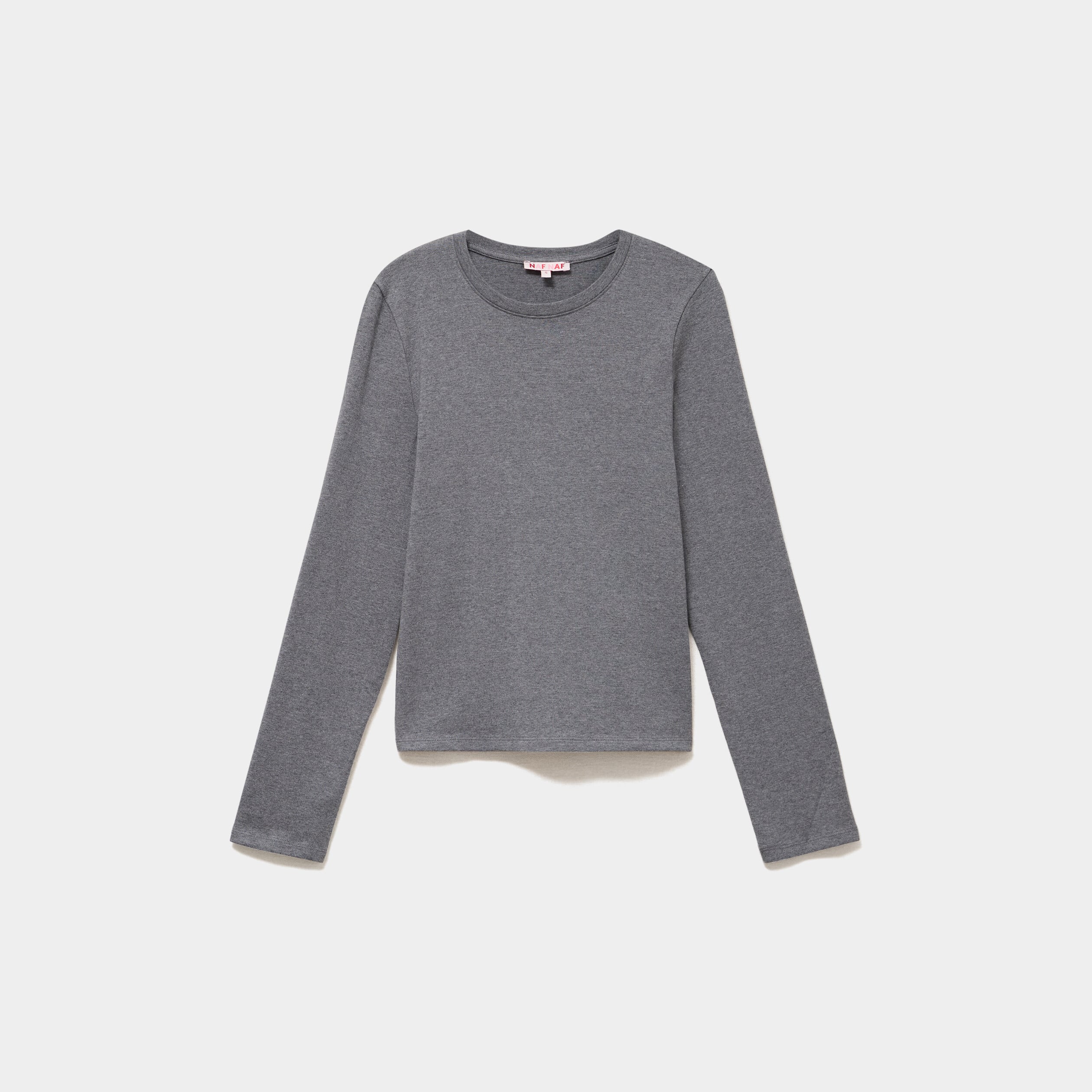 T-shirt manches longues col rond ajust&eacute; gris clair femme
