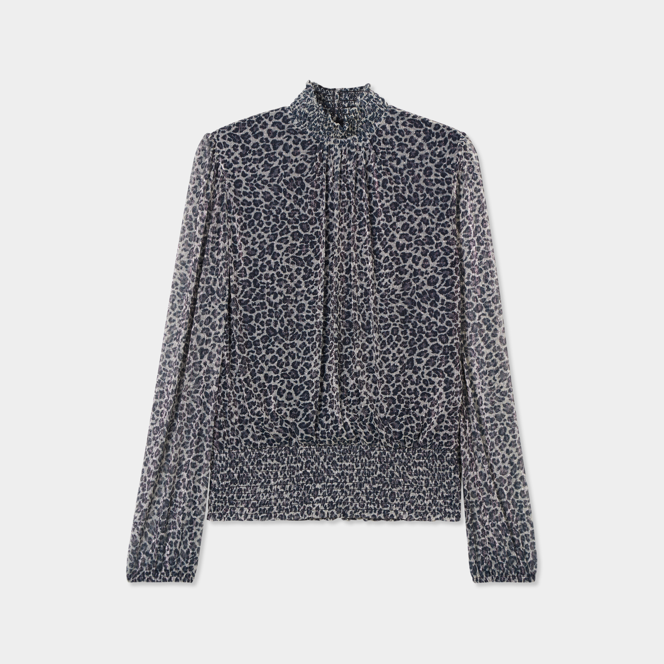 Blouse manches longues a col montant noir femme