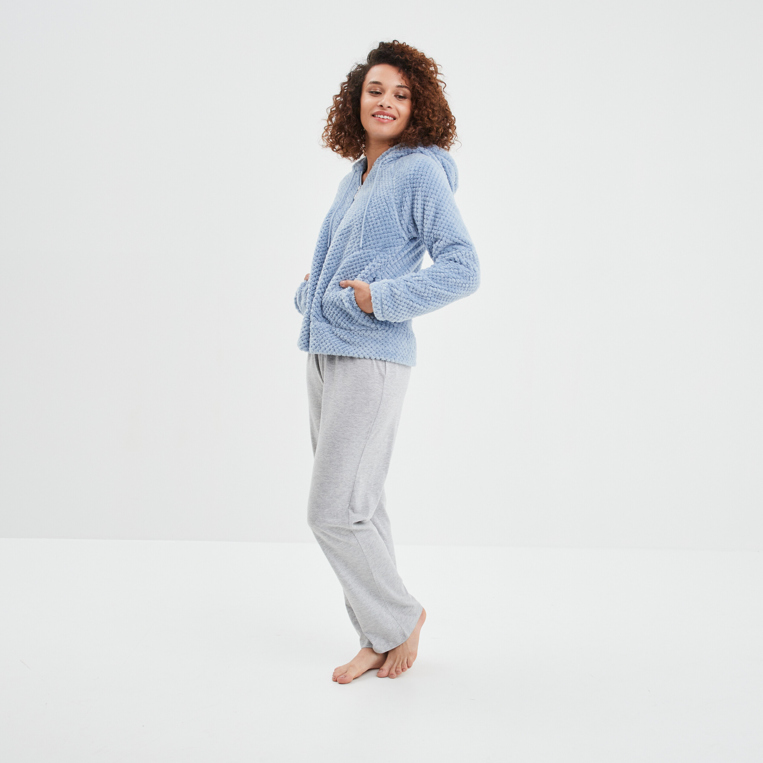 veste de pyjama effet polaire bleu clair femme Veste de pyjama effet polaire bleu clair femme