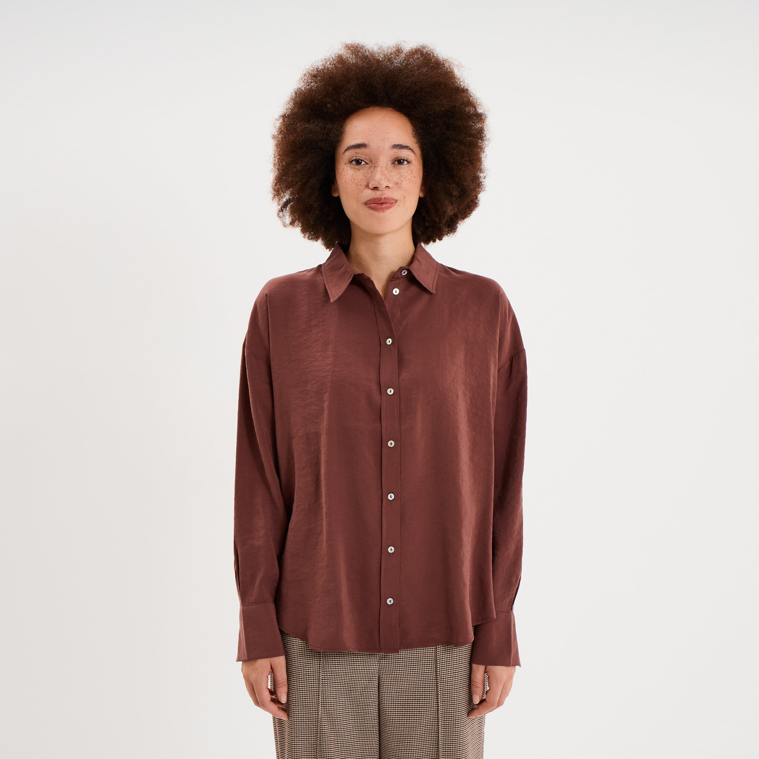 Chemise fluide manches longues oversize bordeaux femme