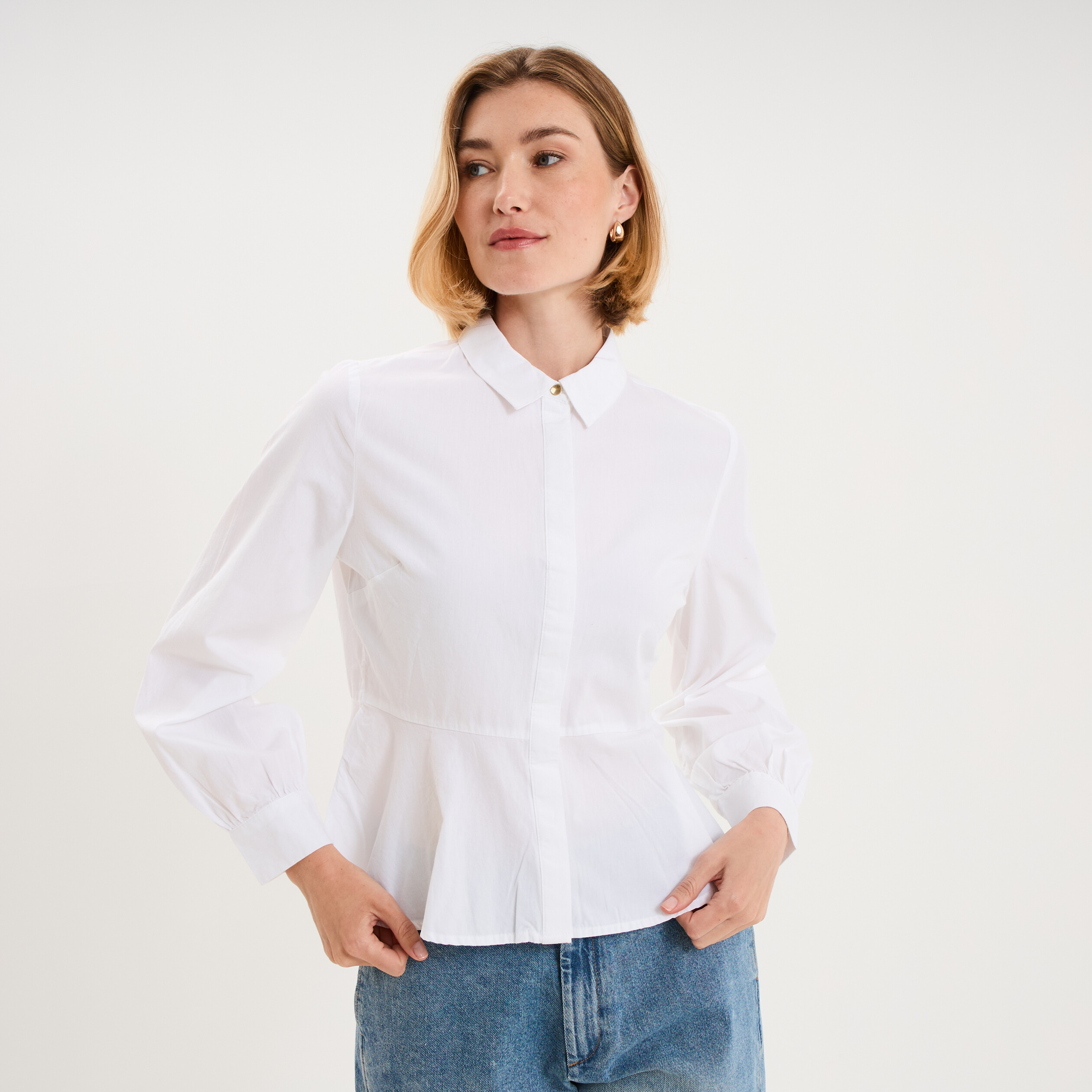 Blouse peplum manches longues blanc femme