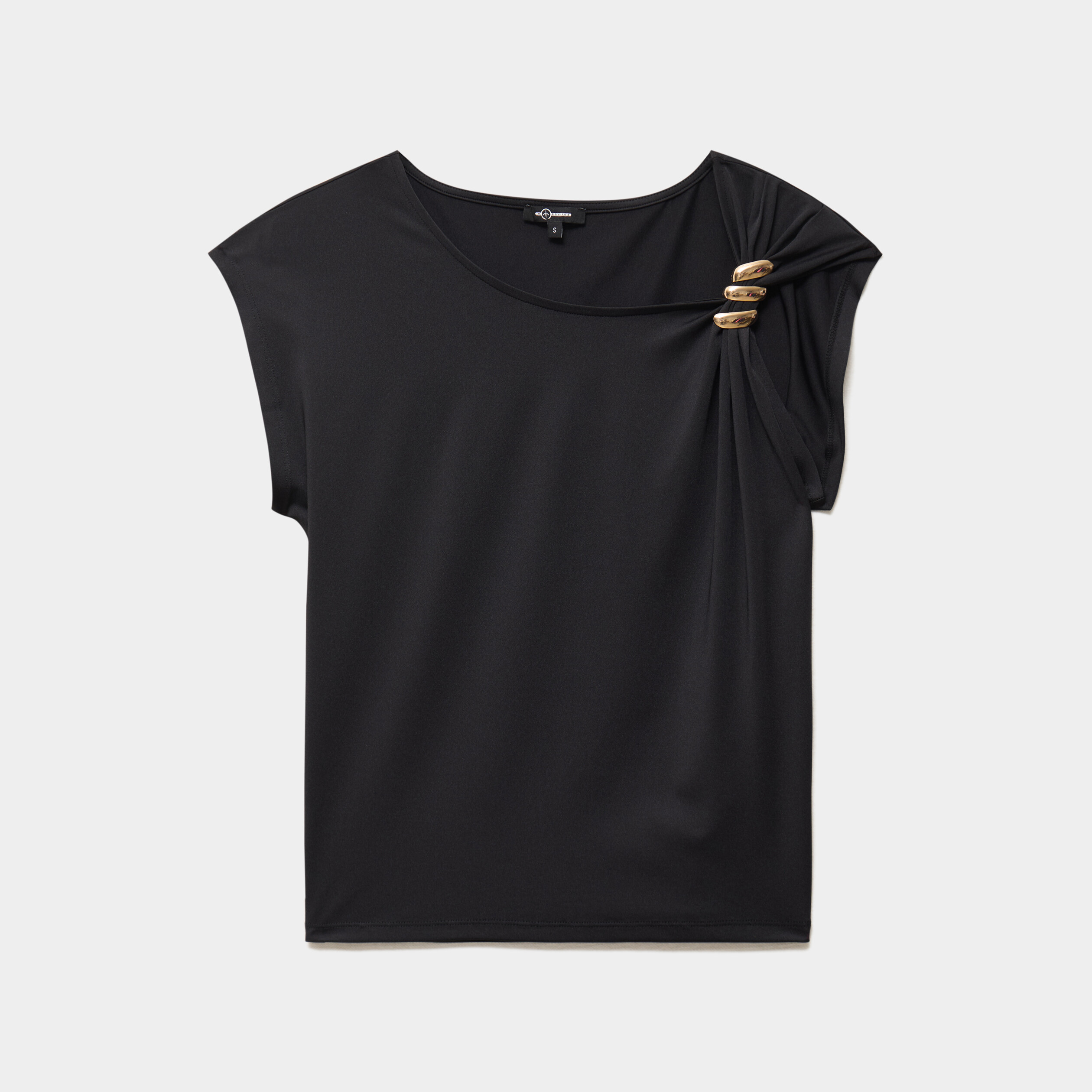 T-shirt asym&eacute;trique avec broche noir femme