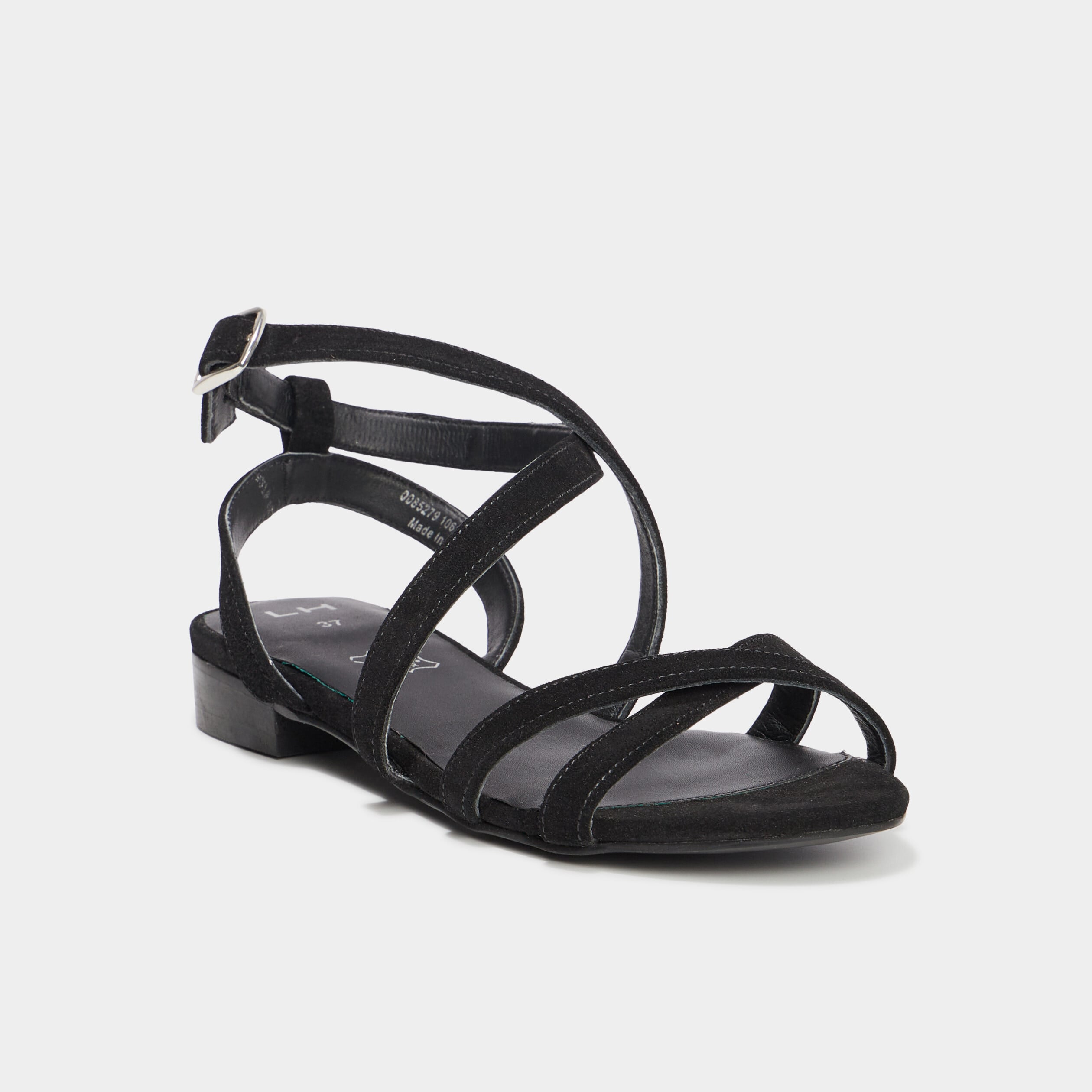 Sandales avec brides en cuir noir femme