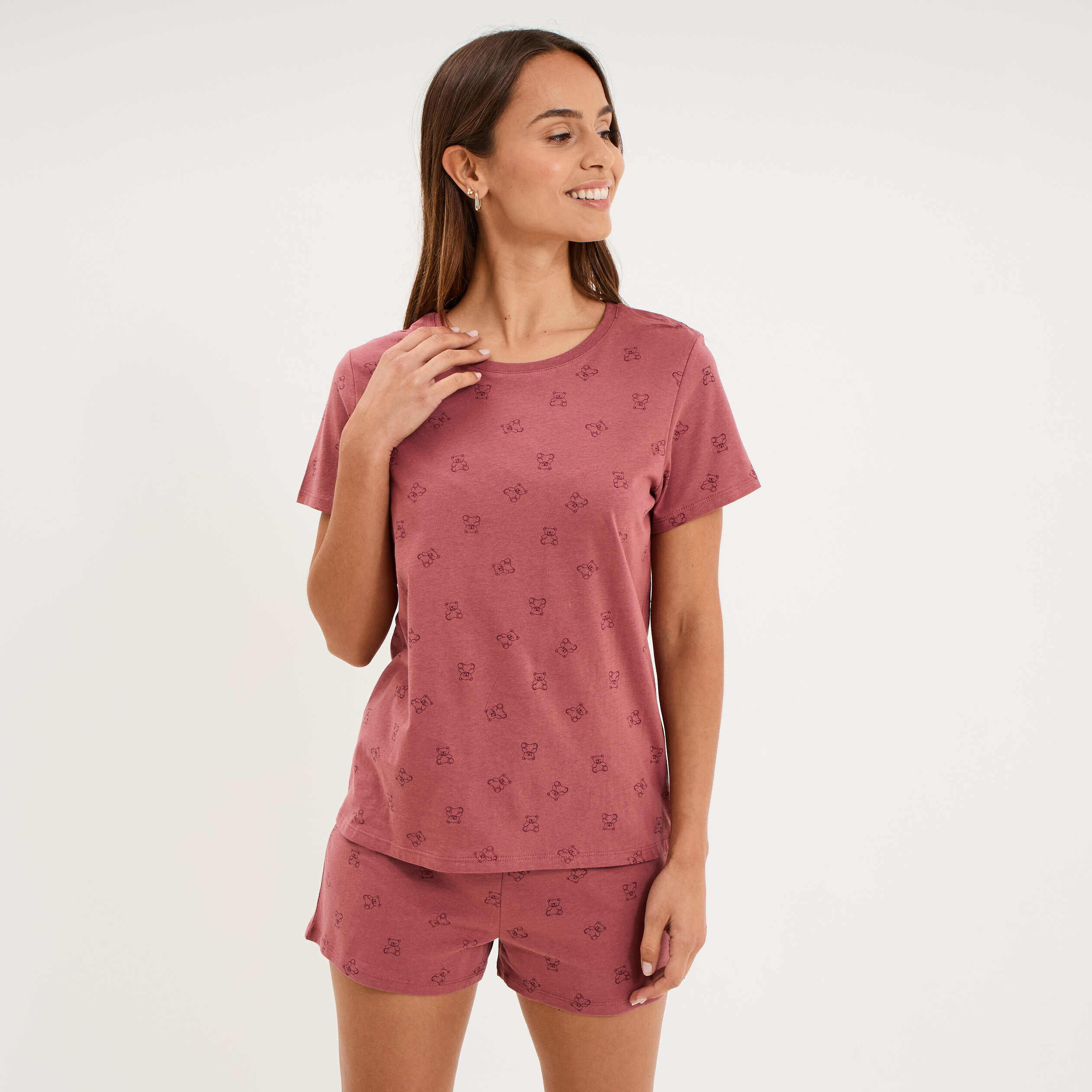 Ensemble pyjama short t-shirt coton rose femme